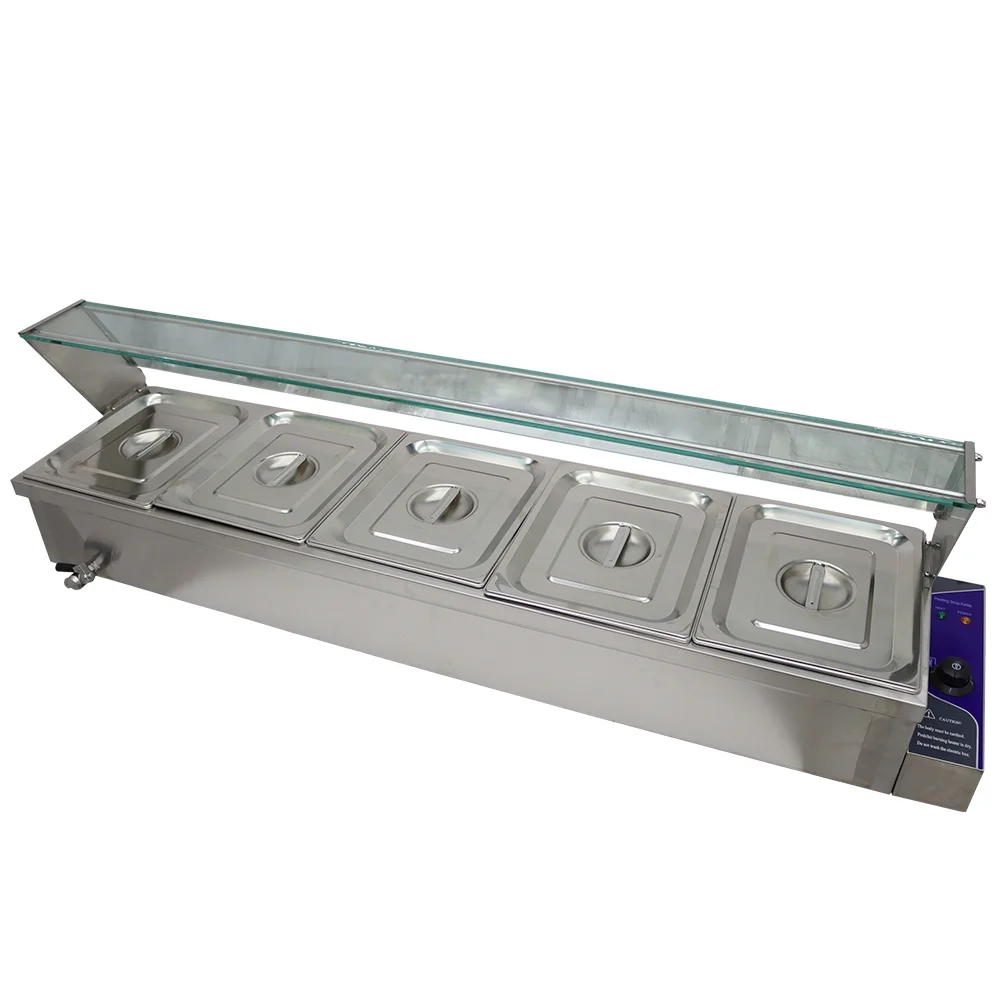 TECHTONGDA Buffet Food Warmer Stainless Steel Bain Marie Buffet Countertop 5 Pan Electric Steam Heater 6