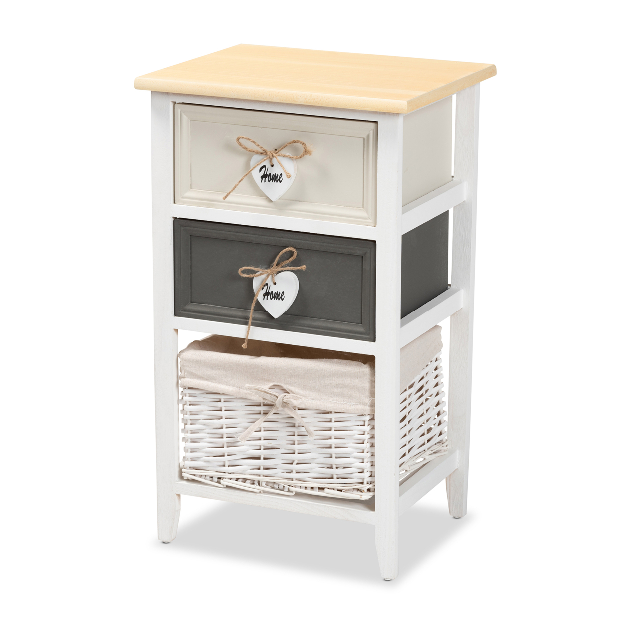 Baxton Studio Diella Modern and Contemporary Multi-Colored Wood 2-Drawer Storage Unit with Basket,Wholesale Interiors