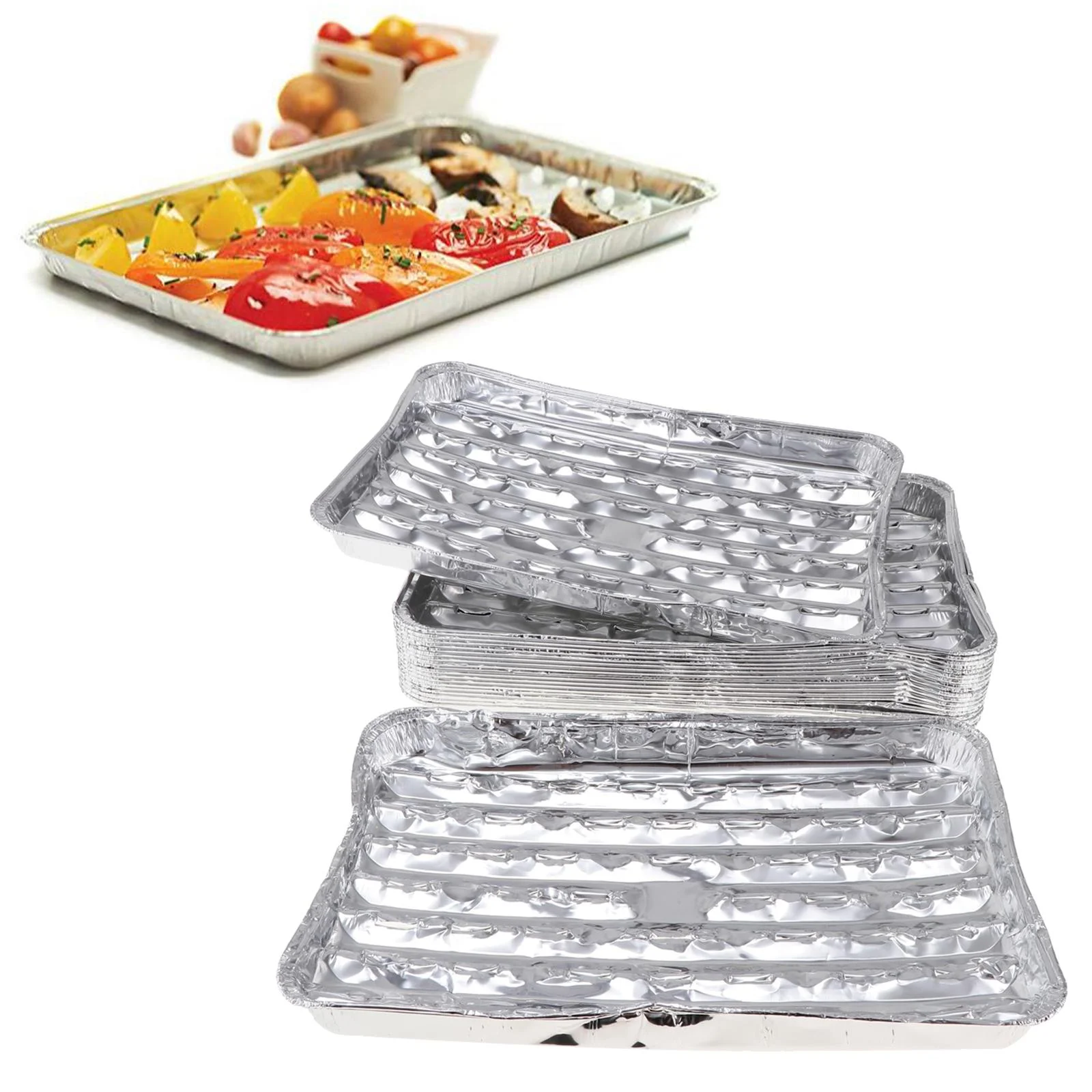 40pcs Aluminum Grilling Tray Rectangular BBQ Plate Disposable Cake Pan