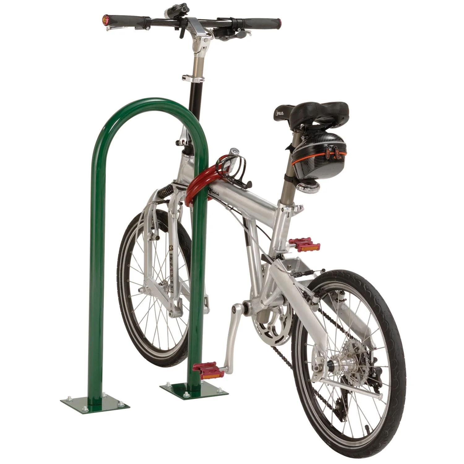 U-Rack Bike Rack, Green, Flange Mount, 2-Bike Capacity