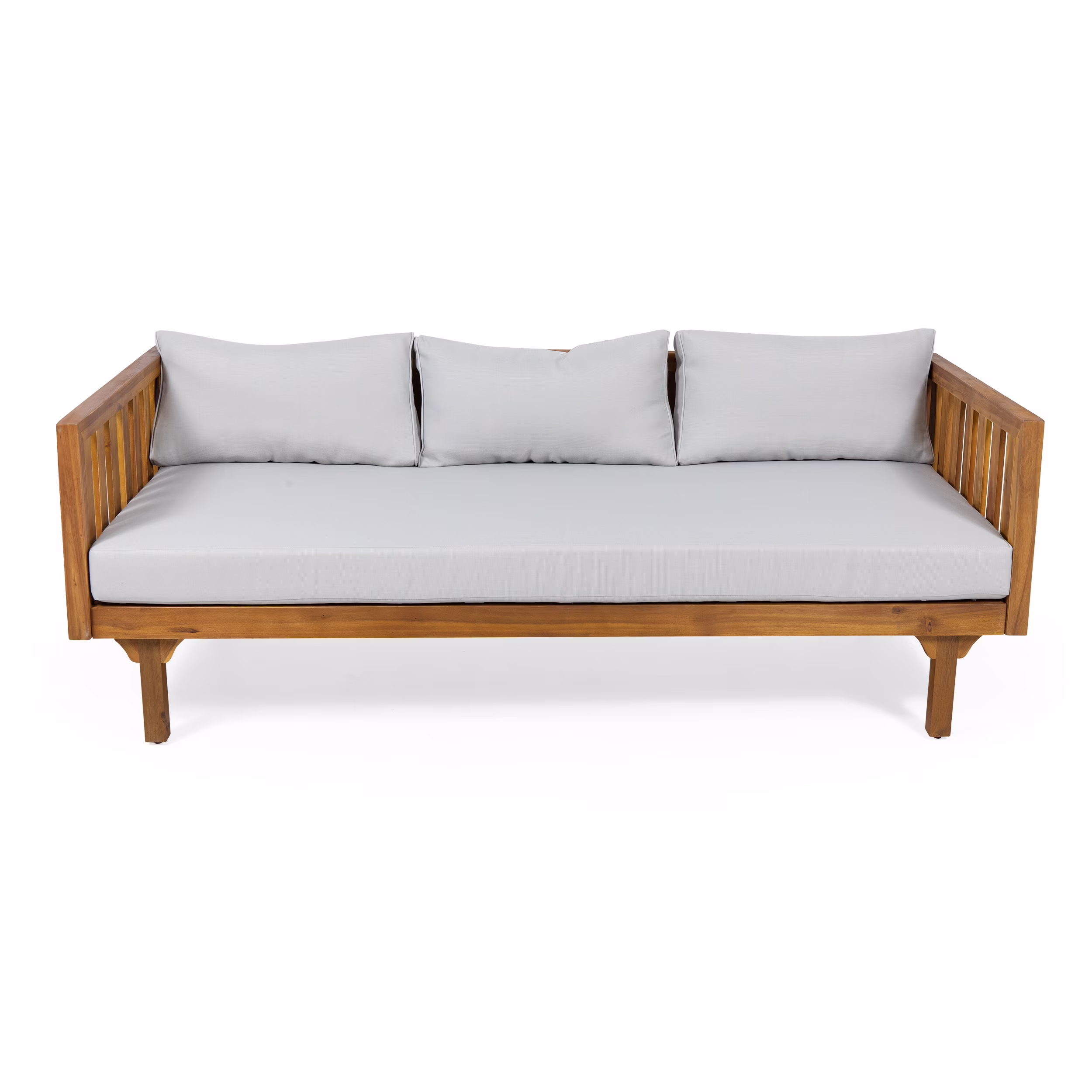 Noble House Lainey Outdoor 3-Seater Acacia Wood Daybed, Teak, Light Gray