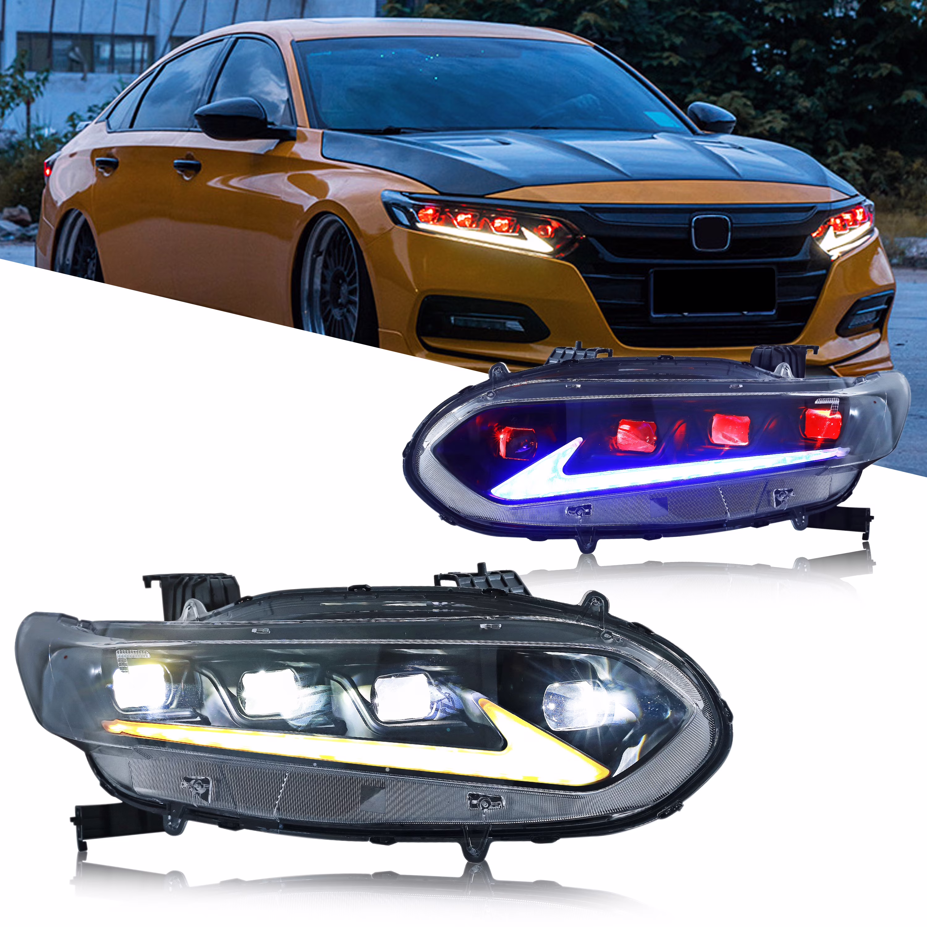 Inginuity Time LED Headlights for Honda Accord 2018 2019 2020 2021 2022 Red Eye Start Up Animation Front Lamps