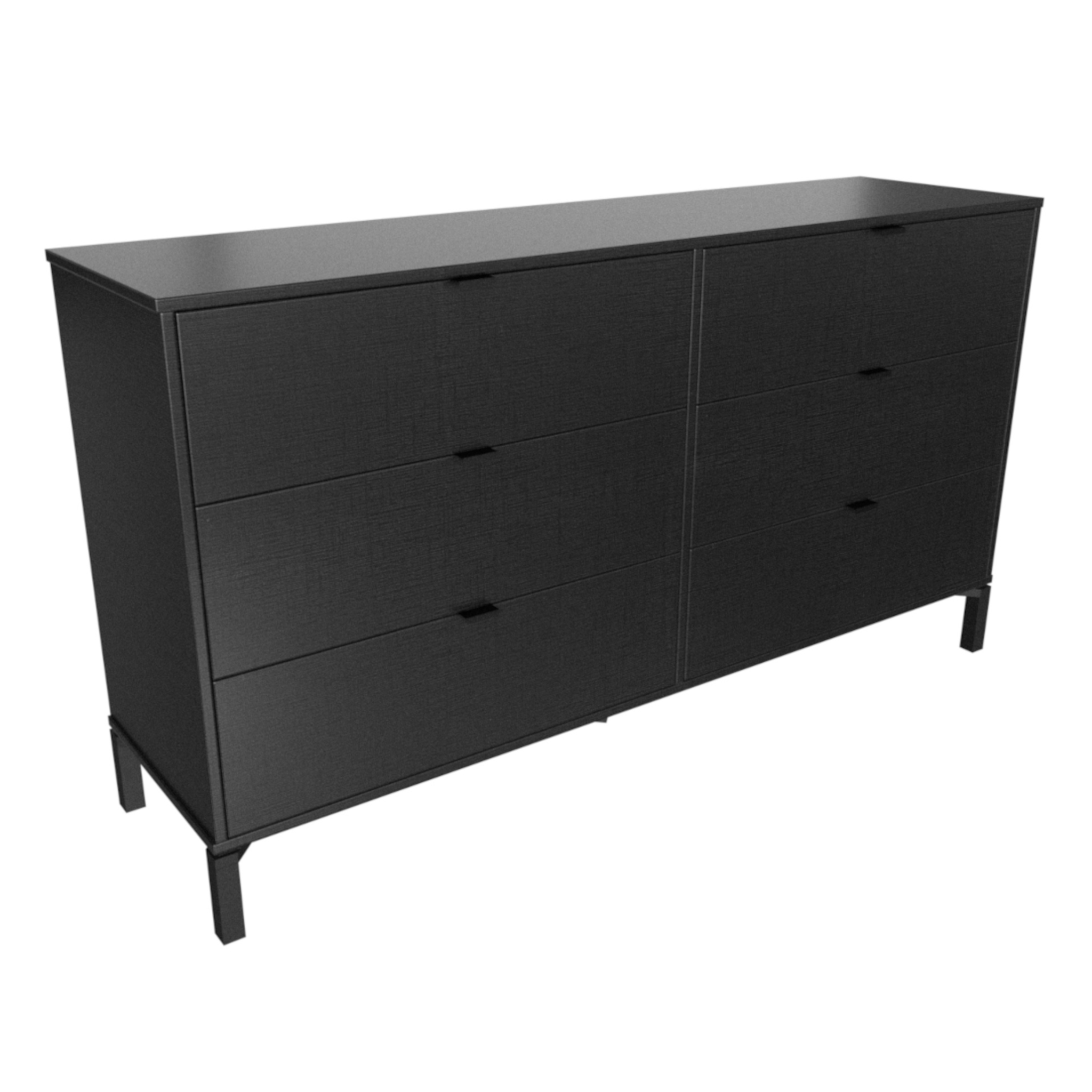 HomeRoots 490830 32 x 59 x 16 in. Black Charcoal Six Drawers Double Dresser