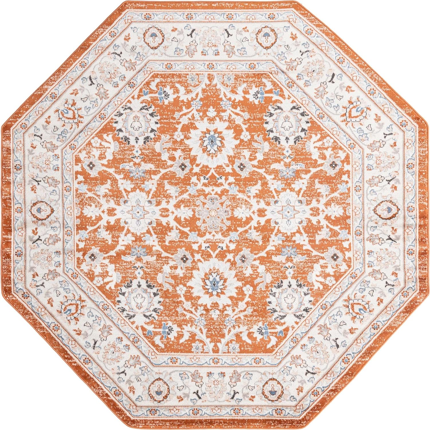 Charlotte Collection Rug – 8 Ft Octagon Rust Red Low-Pile Rug Perfect For Living Rooms, Kitchens, Entryways