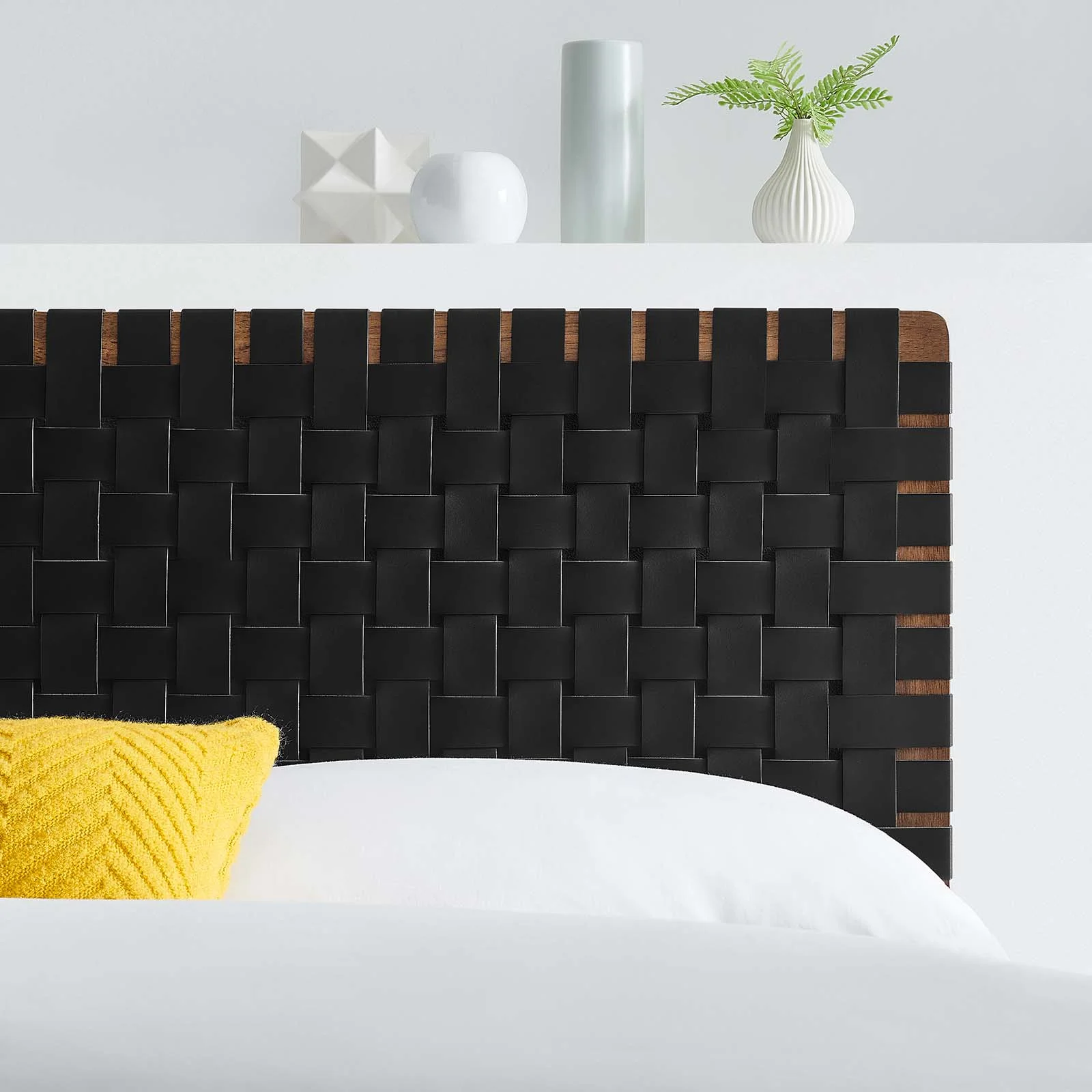 Modway Sparta Weave Full Vegan Leather Headboard in Walnut Black