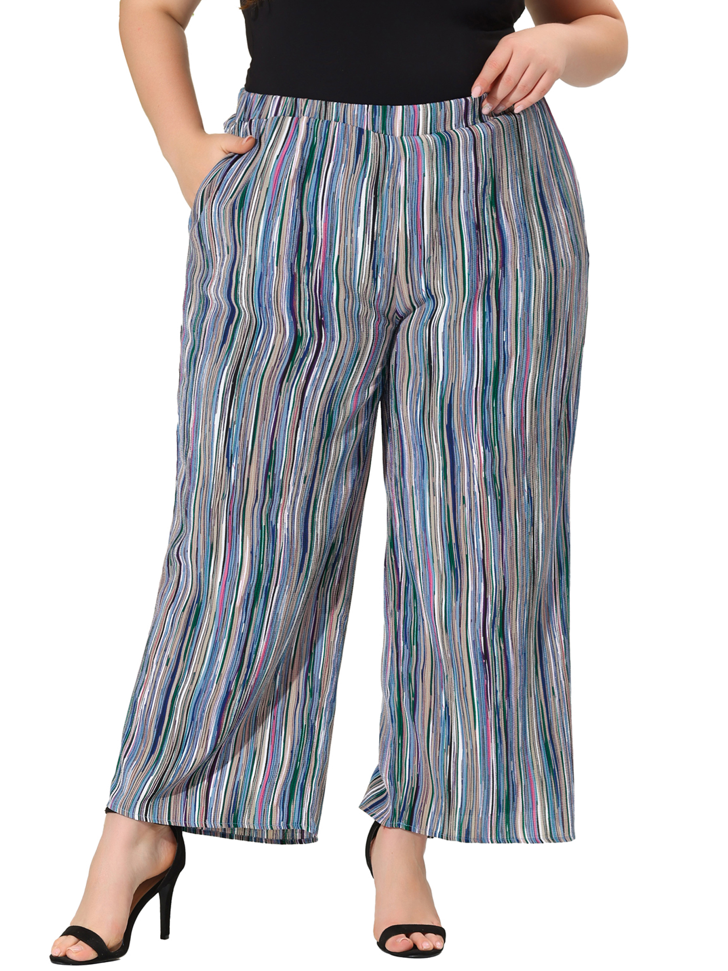 Unique Bargains Women's Plus Spring Boho Palazzo Wide Leg Lounge Casual Pant