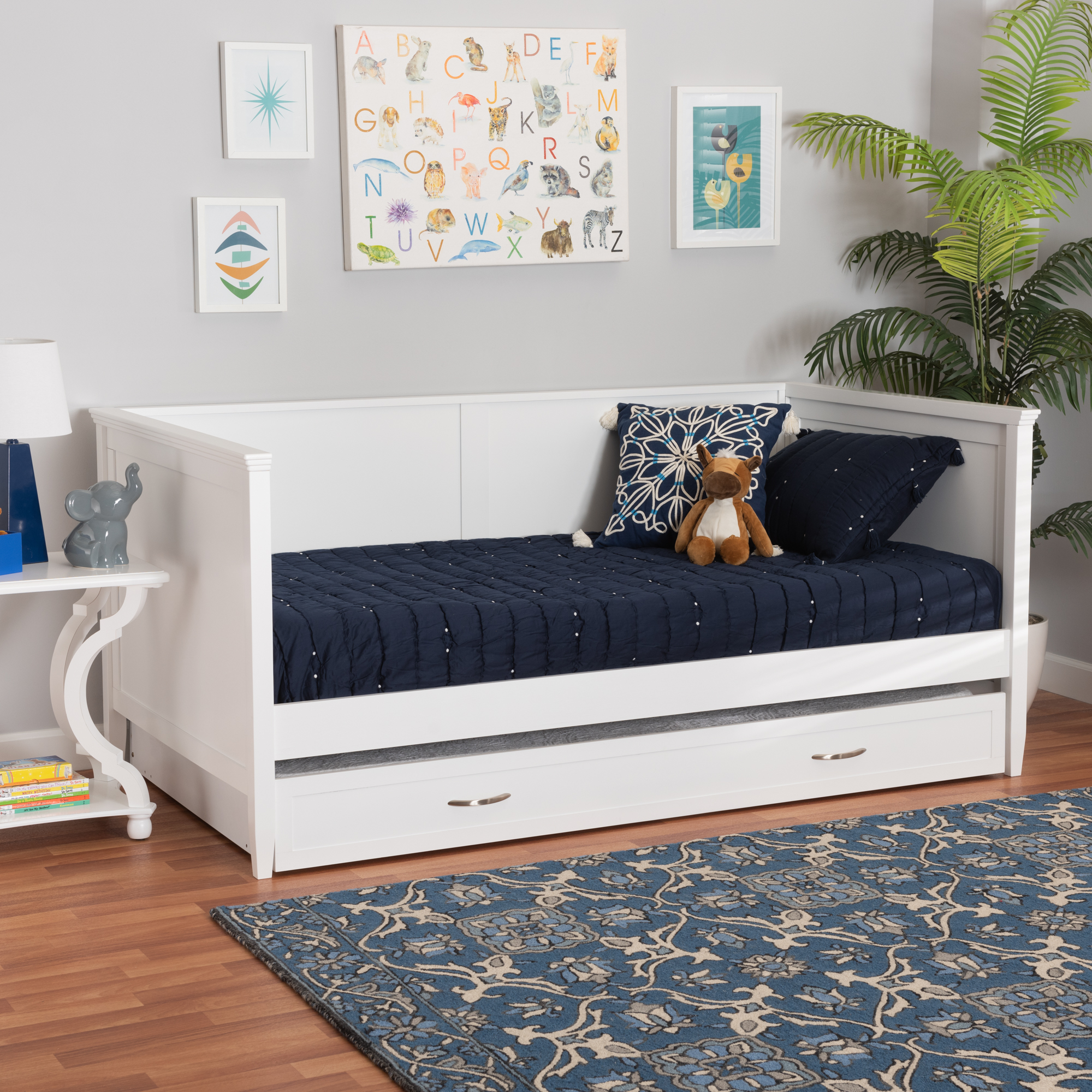 Baxton Studio Viva Classic and Traditional White Finished Wood Full Size Daybed with Roll-Out Trundle
