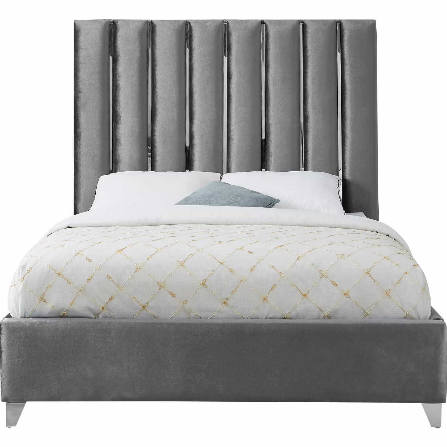 Homestock Timeless Tradition Grey Velvet Queen Bed