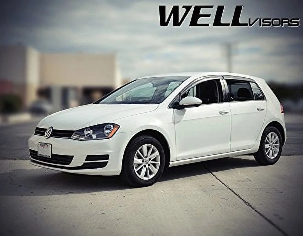 WellVisors Side Window Wind Deflector Visors - VW Volkswagen Golf GTI MK7 Hatchback 15-up 2015 2016 2017 with Black Trim