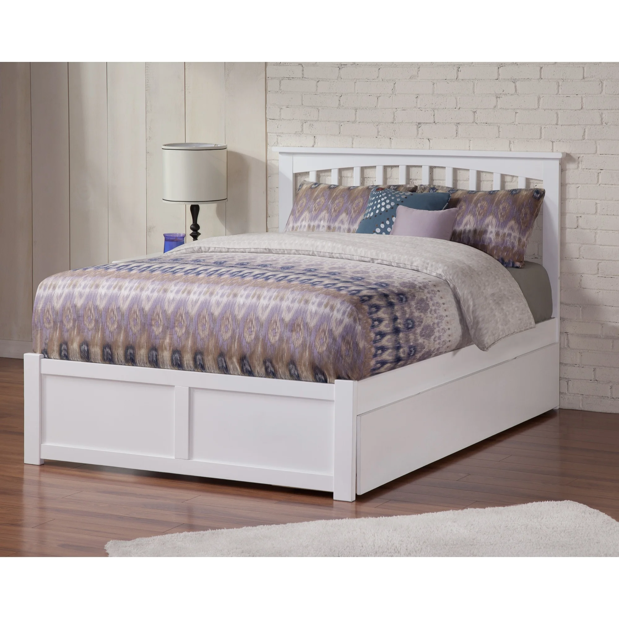 AFI Mission Queen Solid Wood Bed with Twin XL Trundle in White