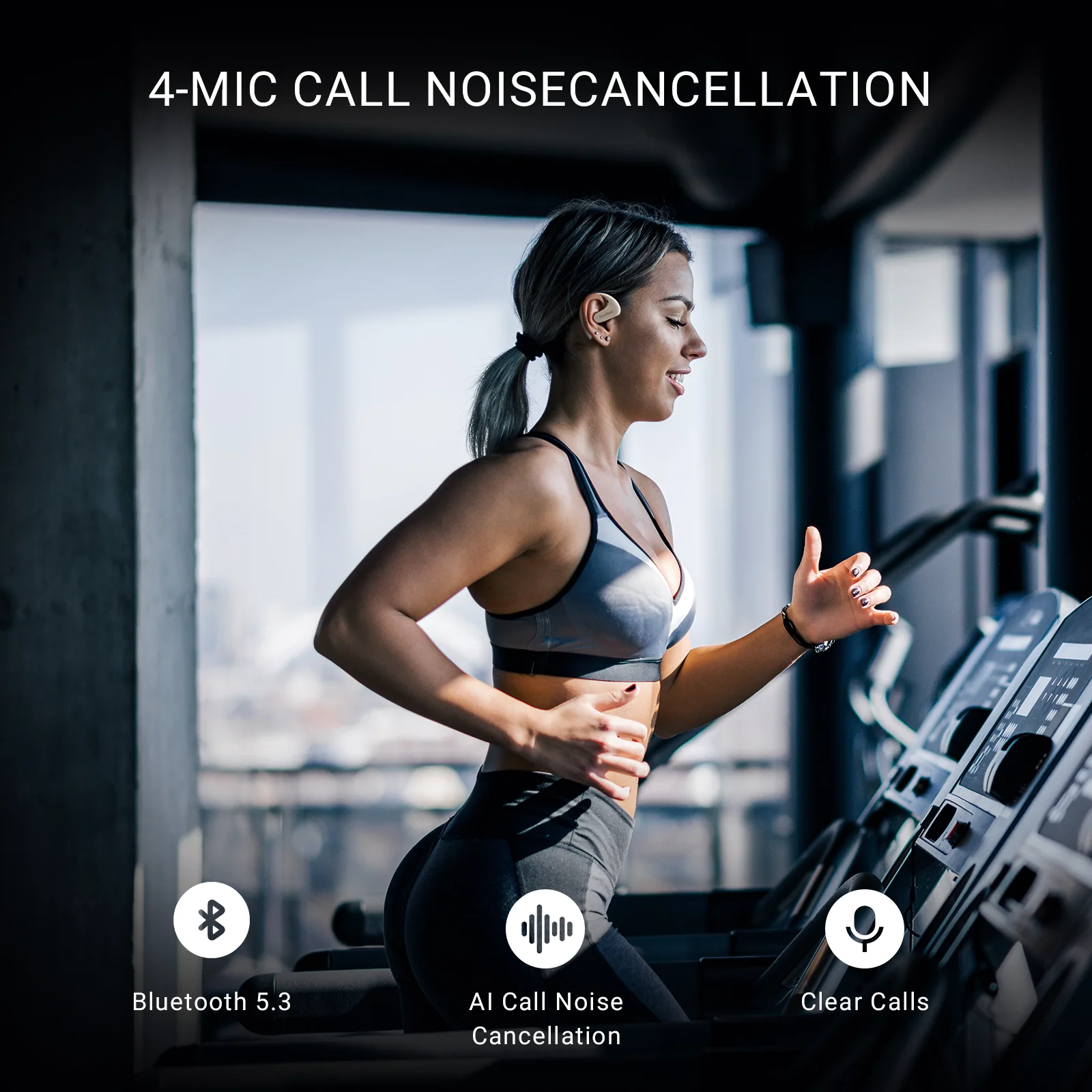 OpenRock S Open-Ear Conduction Noise Cancelling Headphones with Bluetooth 5.3 Wireless Over-Ear Earbuds Earphones 60H Playtime Deep Bass IPX5 Waterproof Built-in Call-Sliver