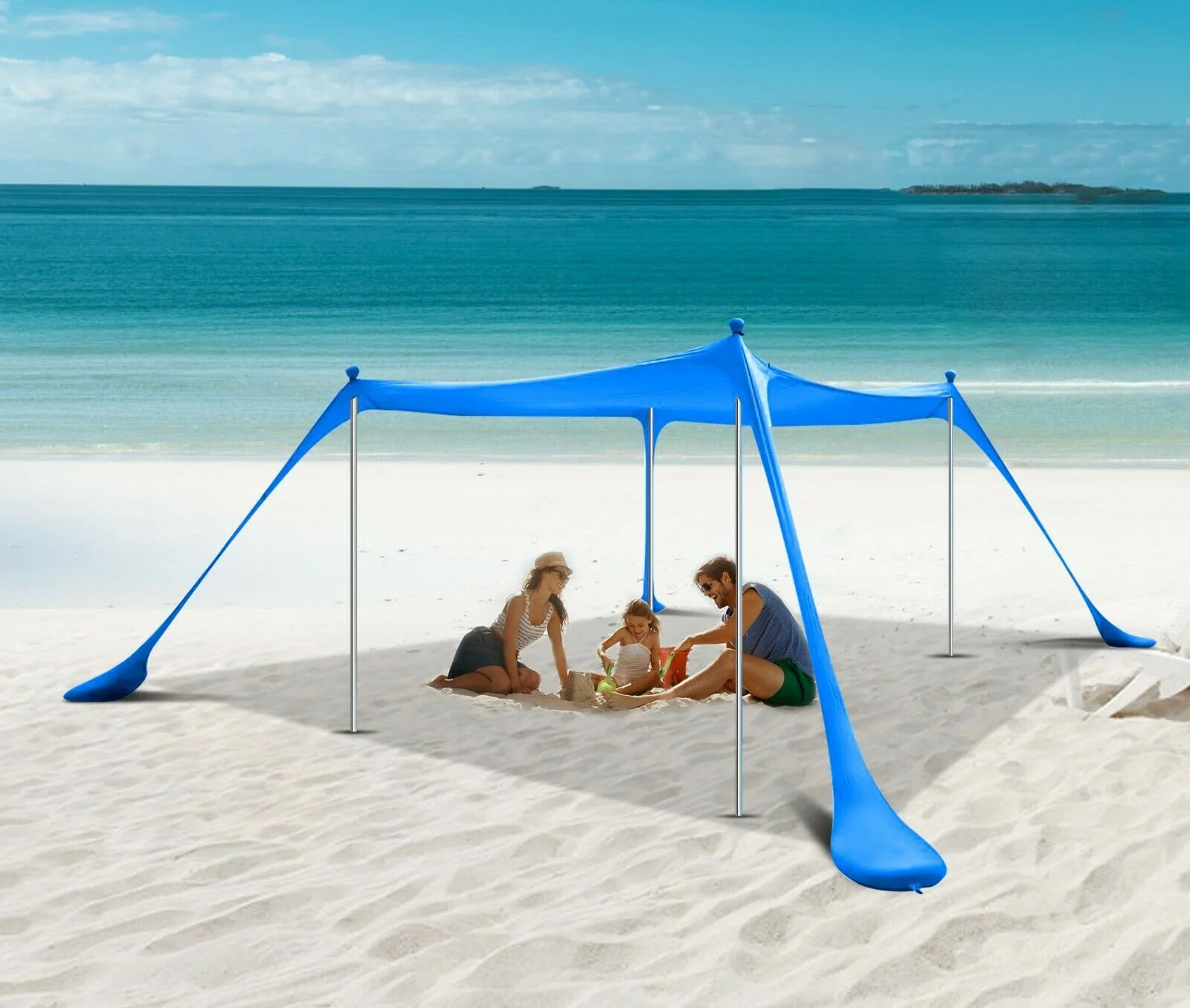 Nice C Beach Tent Canopy, Sun Shelter, Pop Up Sunshade Portable 6.6Ft/10Ft UPF 50+ with Carry Bag, Sand Shovel, Aluminum Poles Umbrella Outdoor, Pool, Garden (6.7x6.7 FT, 4 Pole, Blue)