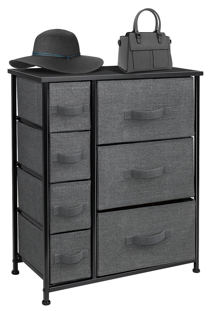 Sorbus 7-Drawer Chest Dresser for Adults and Children's Rooms, Wood Top, Fabric Drawers - Black