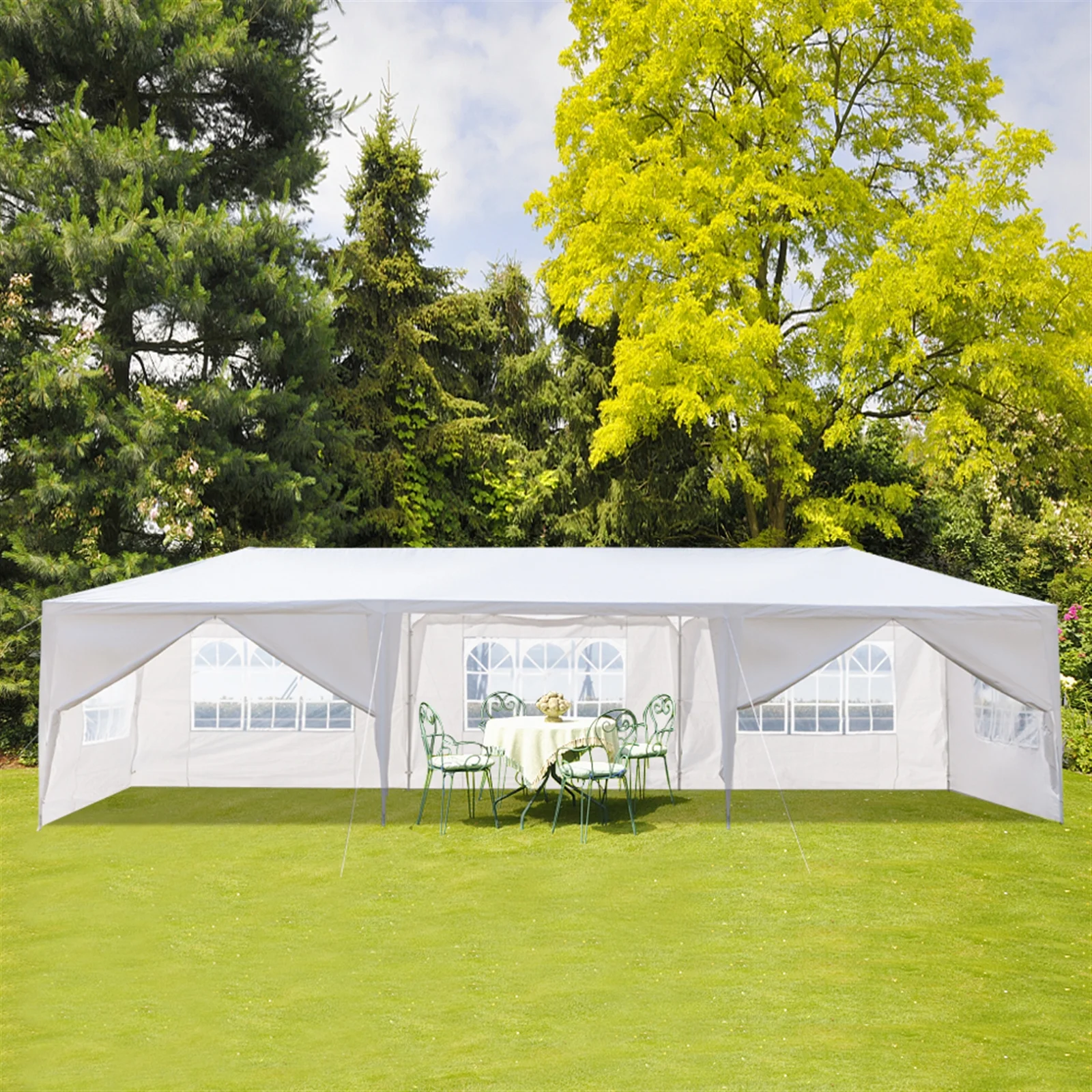 Gymark 3 x 9m Eight Sides Two Doors Waterproof Tent with Spiral Tubes Suitable for Household, Wedding, Party, Parking Shed,White