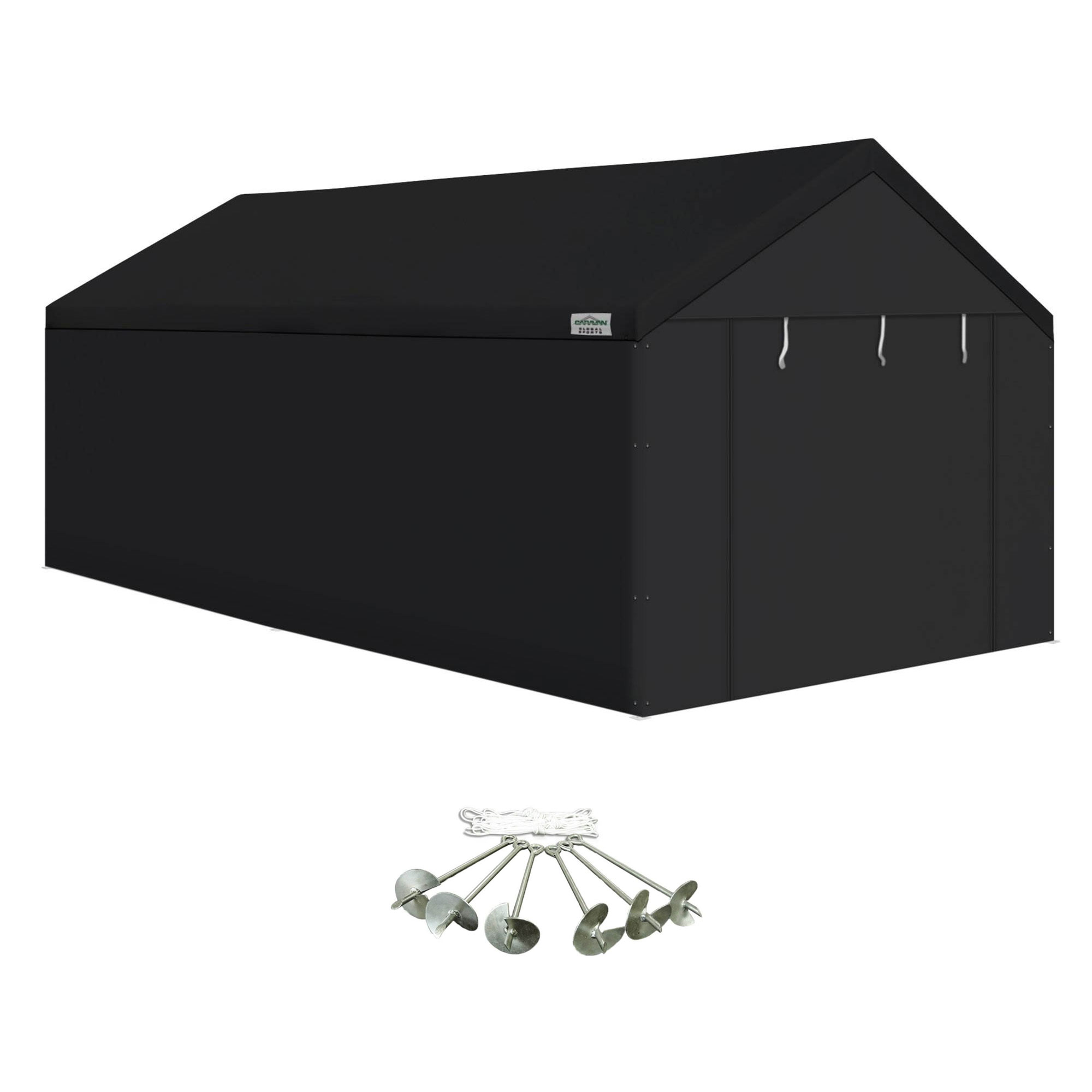 Caravan Canopy Domain 10 x 20 Ft Black Carport Top & Sidewalls w/Anchor Set