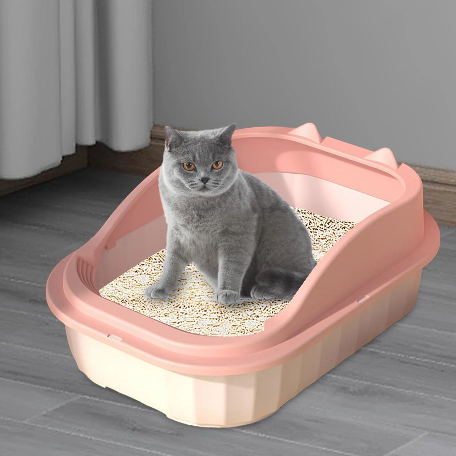 Open Top Pet Litter Tray Cat Litter Box Sand Sand Basin Toilette Sand Box pink L