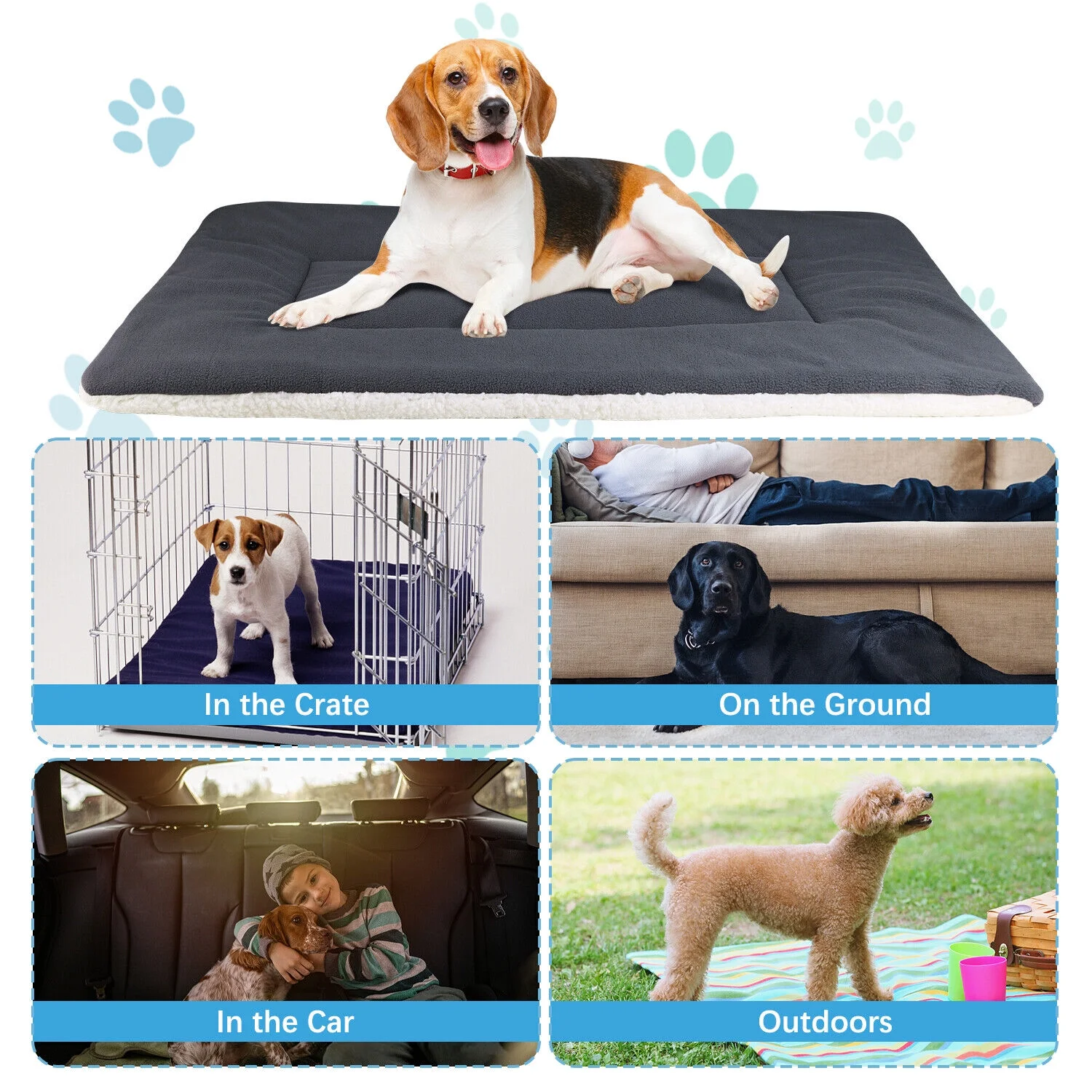 Pet Dog Cat Bed Mat Soft Crate Kennel Pad Washable Anti-Slip Mattress Cushion