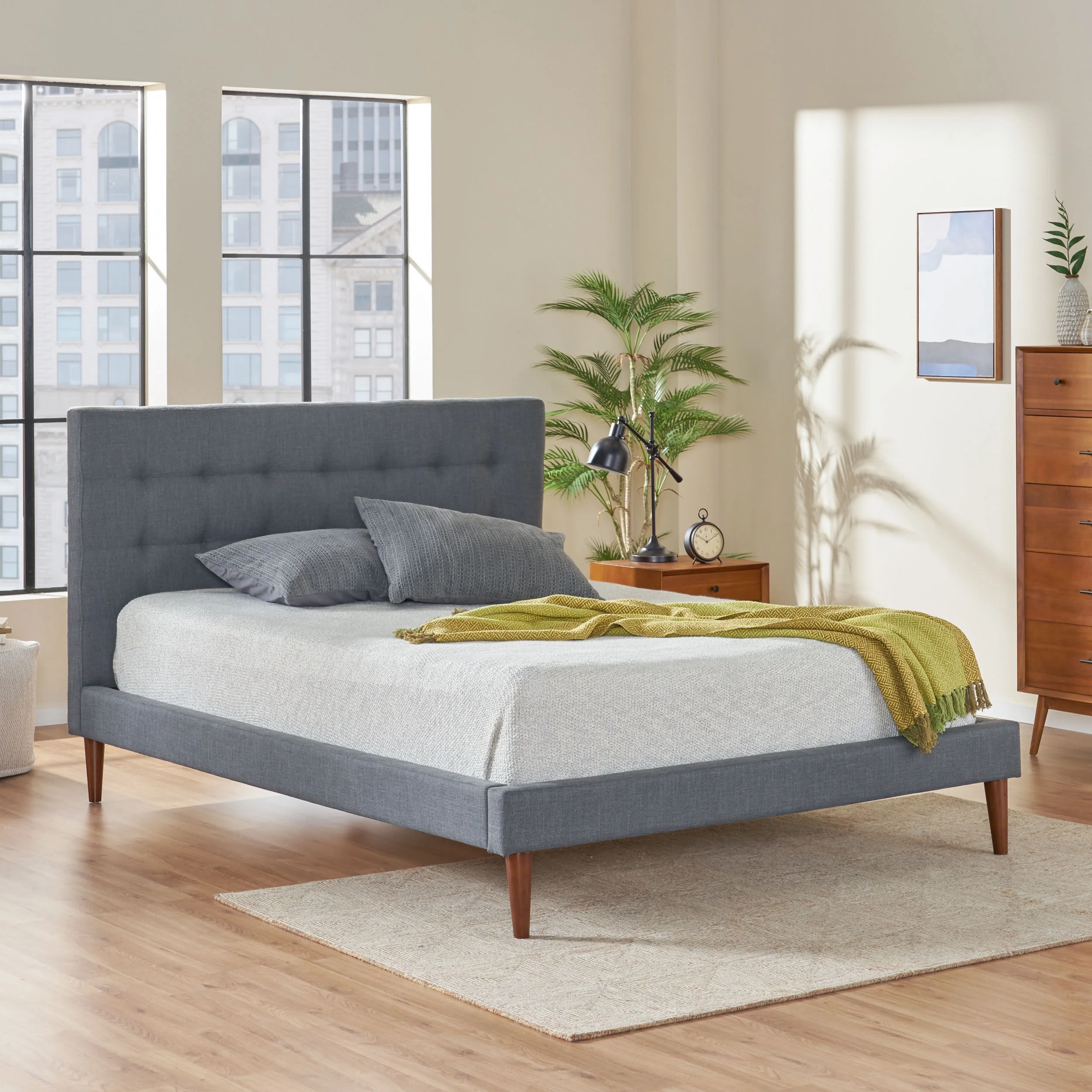 GDF Studio OkiOki Upholstered Bed, Queen Charcoal