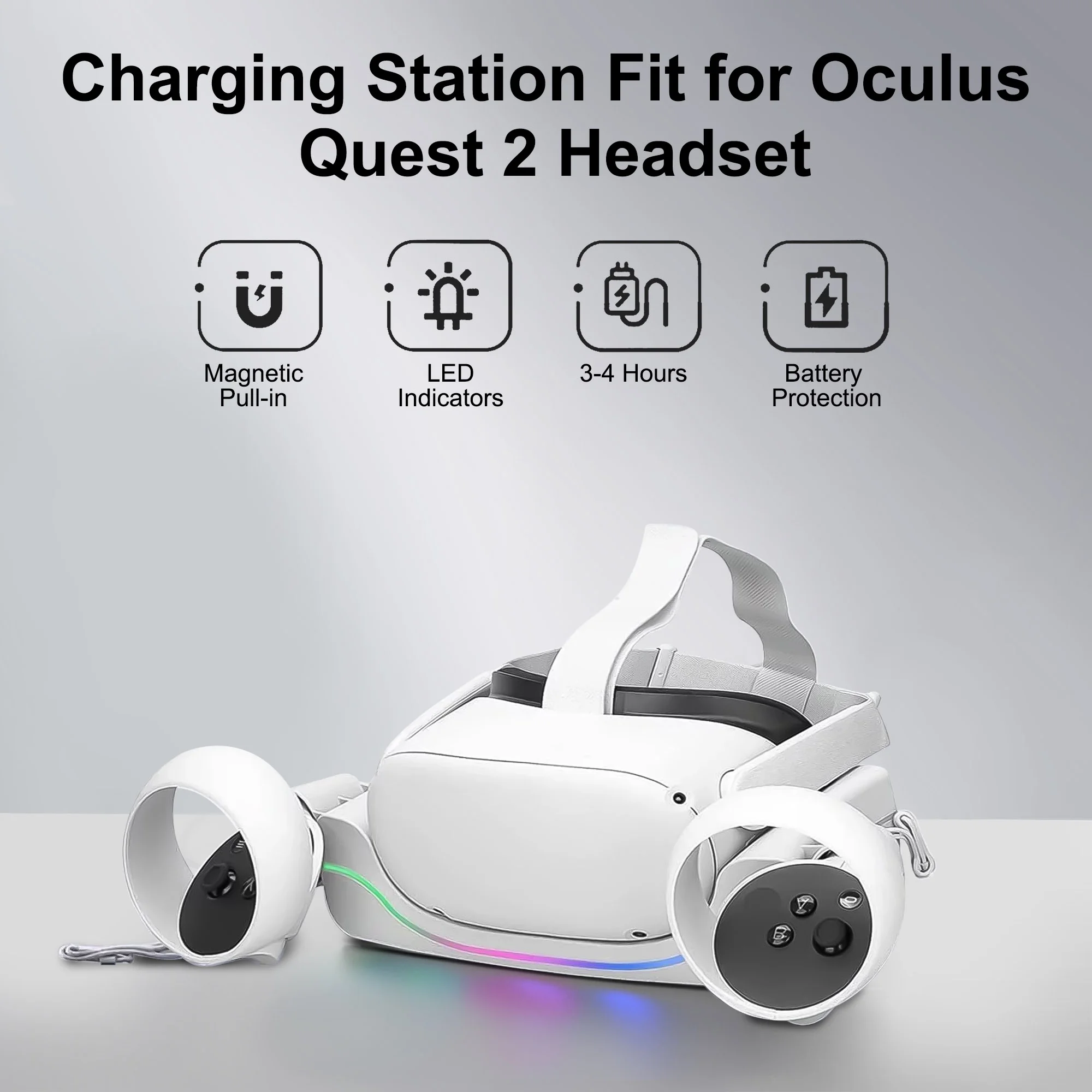 EEEkit Charging Dock Fit for Oculus/Meta Quest 2, VR Wall Mount Magnetic Charger Station, VR Headset Display Holder & Controller Mount Station with Type-C Charge Cable