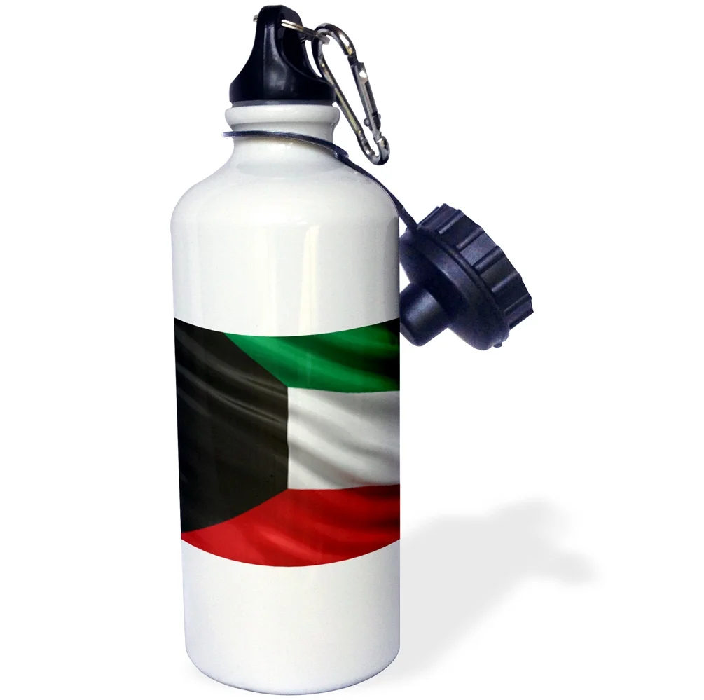 3dRose Flag of Kuwait waving in the wind - Water Bottle, 21-ounce