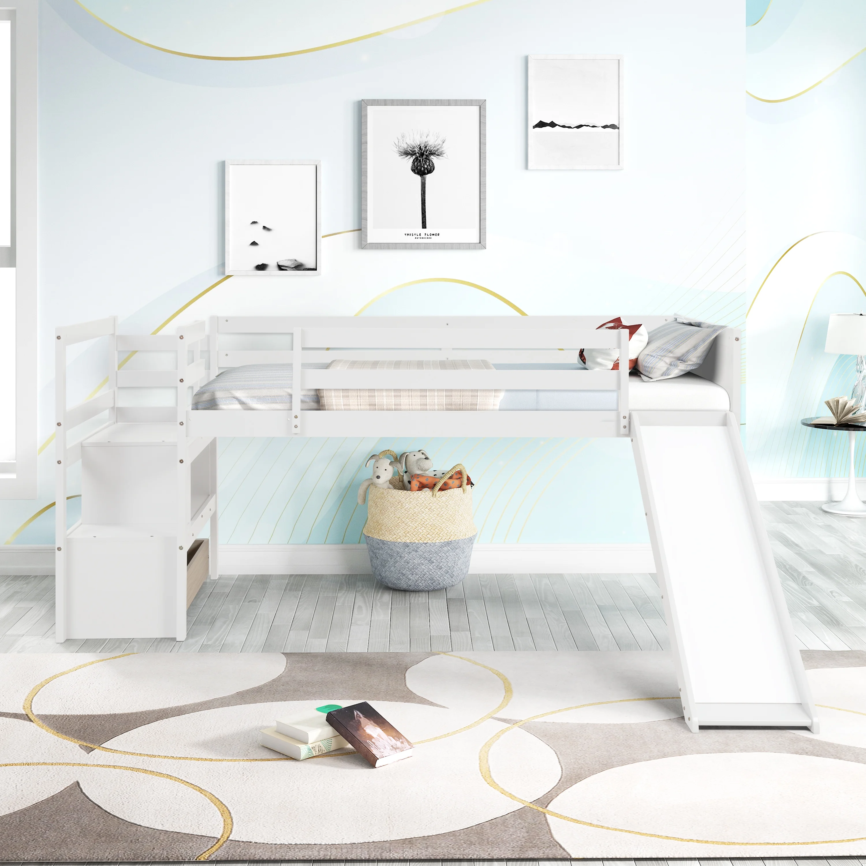 CoSoTower Twin Low Loft Bed with Stairs and Slide