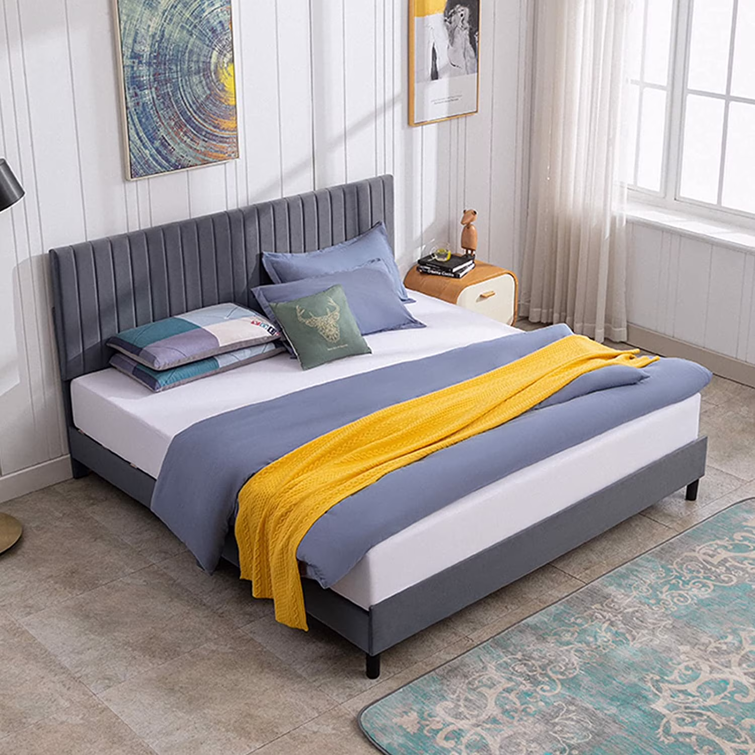 Mixoy King Size Platform Bed Frame with Adjustable High Headboard, Upholstered Velvet Bed Frame with Solid Support,No Box Spring Needed,Easy Assembly(Dark Grey,King)