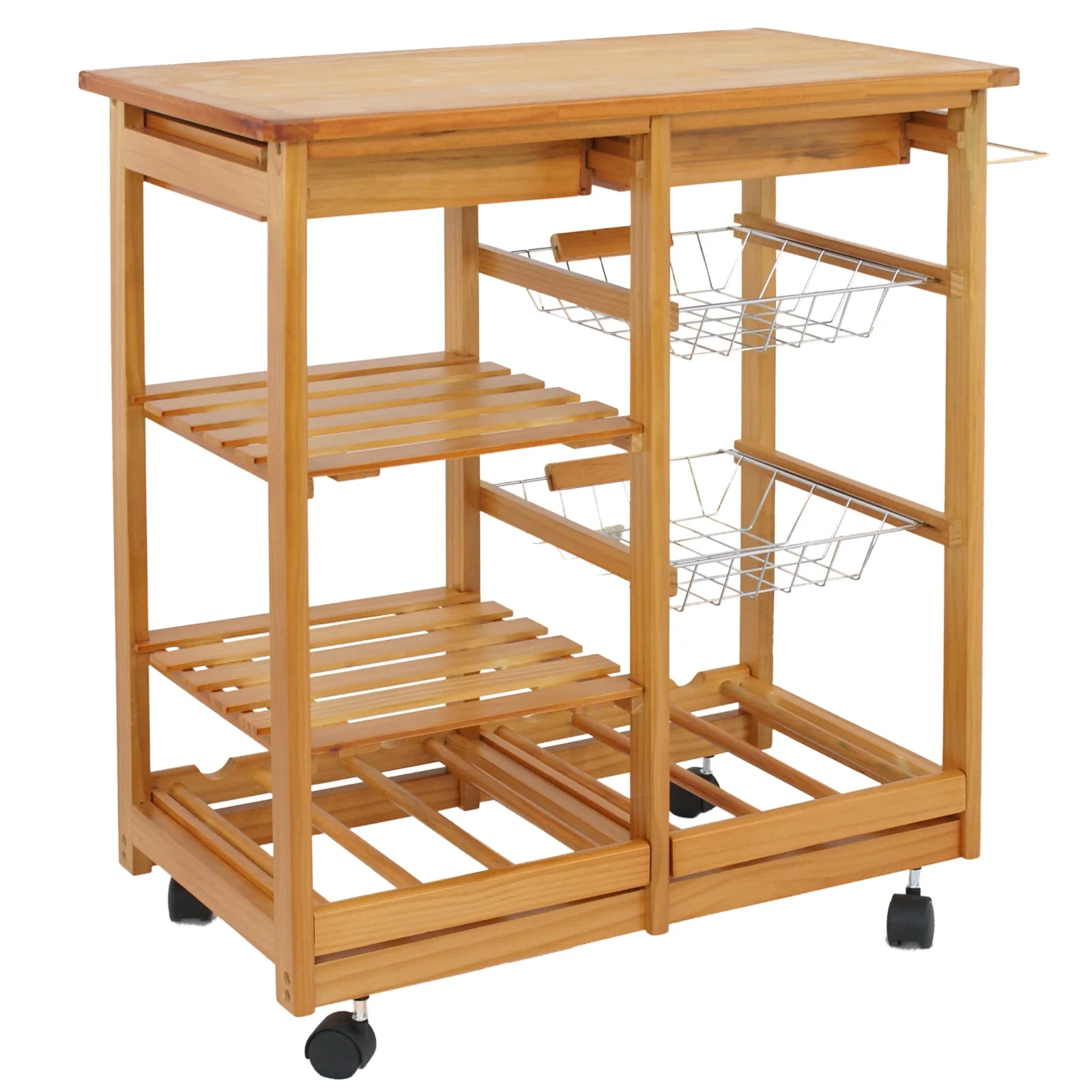 HomGarden 4-tier Rolling Kitchen Island Cart Wood Mobile Trolley Storage Utility Cart Beige