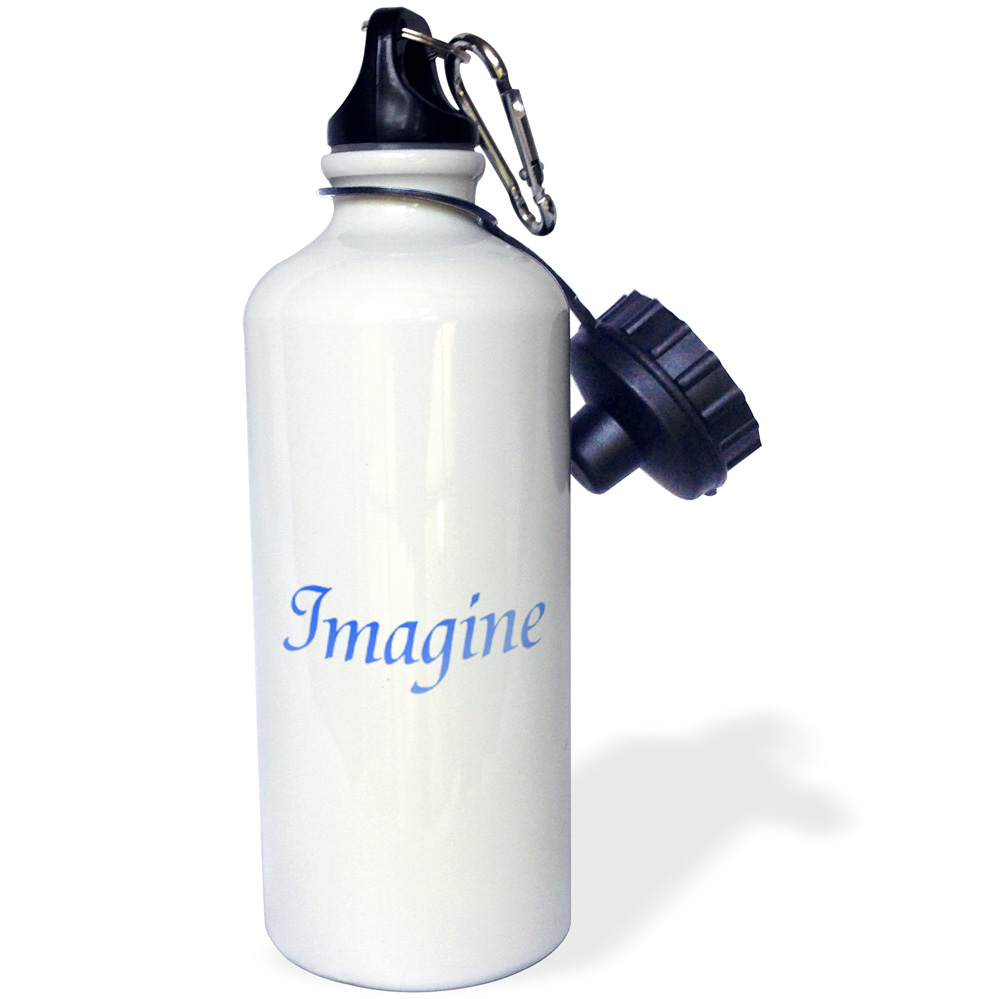 3dRose Blue Imagine- Inspirational Words- Motivational, Sports Water Bottle, 21oz