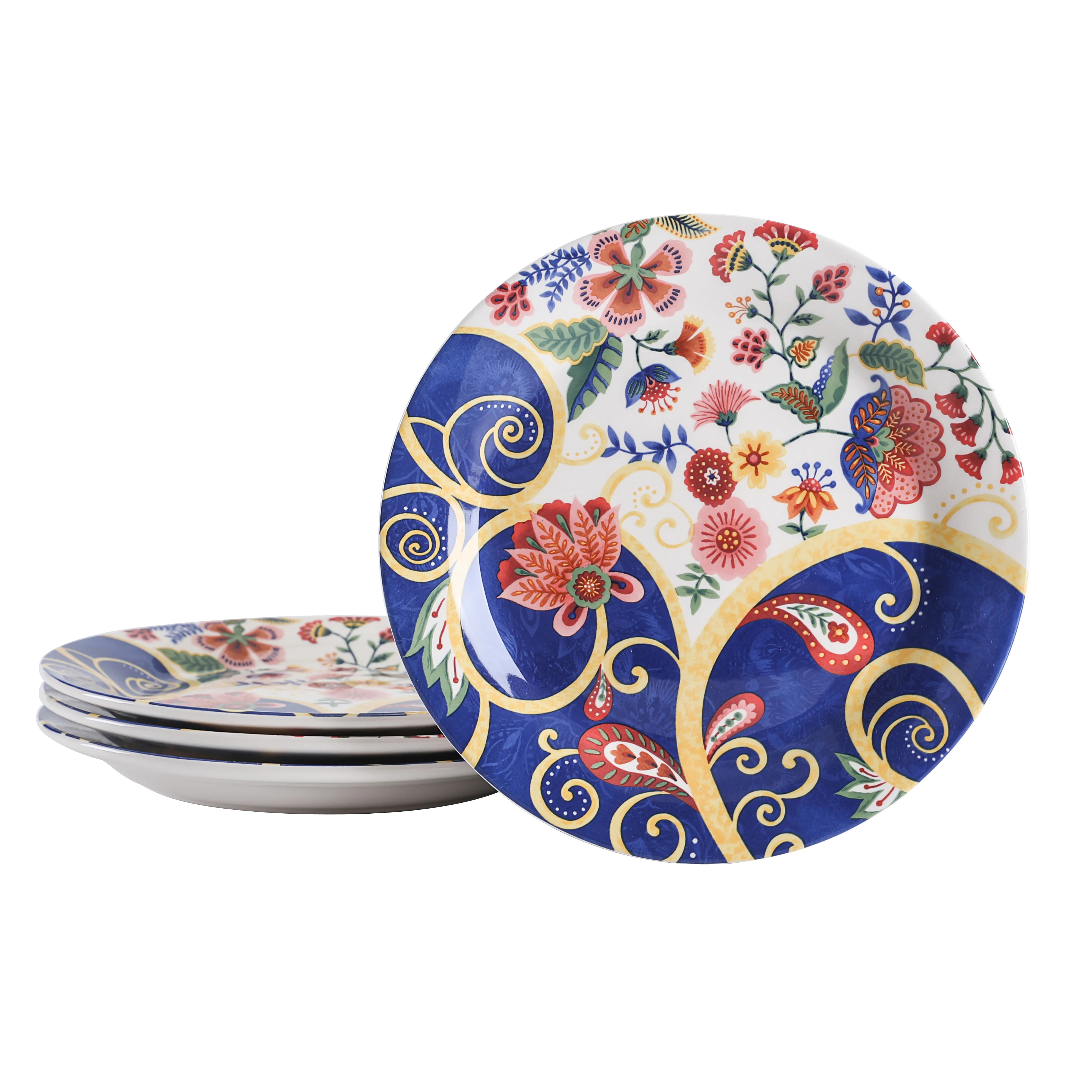 Bico Spiral Marrakesh Ceramic Salad Plates, 8.75 inch, Set of 4, for Salad, Appetizer, Microwave & Dishwasher Safe