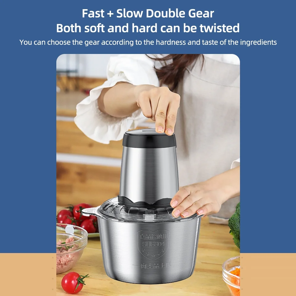 Dcenta Electric Meat Grinder 3L Large Household Capacity Stainless Steel 2 Gears 300W Kitchen Cooker Blender