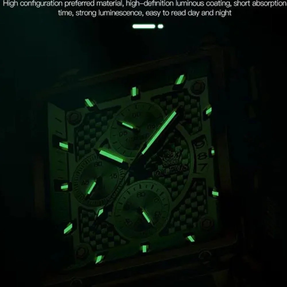 OLEVS Men's Square Watch Brown Leather Chronograph Fashion Business Watch Luminous Waterproof Casual Watch Luxury Men's Watch