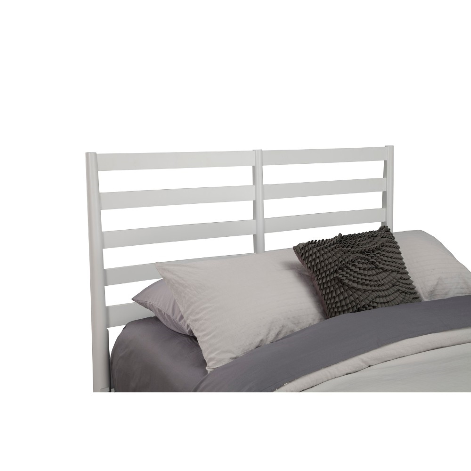 Transitional Queen Size Wooden Bed with Slat Back Headboard, White