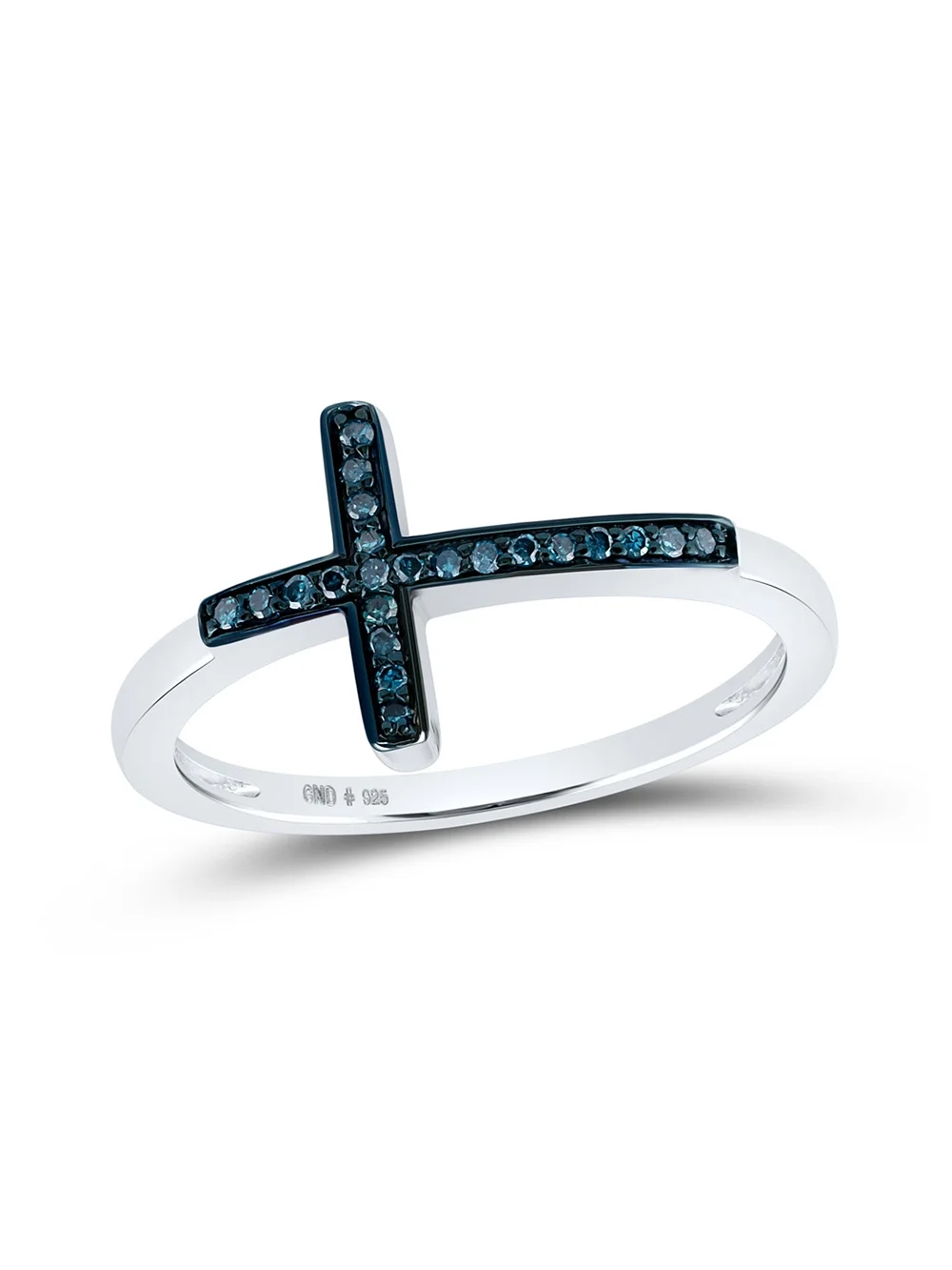 Sterling Silver Womens Round Blue Color Enhanced Diamond Cross Fashion Ring 1/20 Cttw