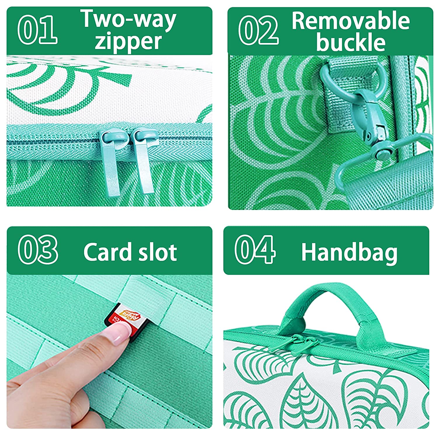 Leaf Crossing Case Switch For Nintendo Switch, Deluxe Carrying Case For Nintendo Switch, Fit Complete For Switch System Console+ Switch Dock+ Joy-Con Grip & Other Accessories