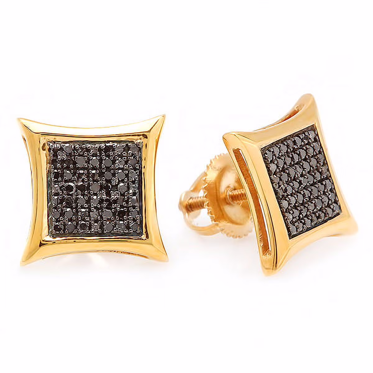 0.25 Carat (ctw) Black Round Diamond Micro Pave Setting Kite Shape Stud Earrings 1/4 CT