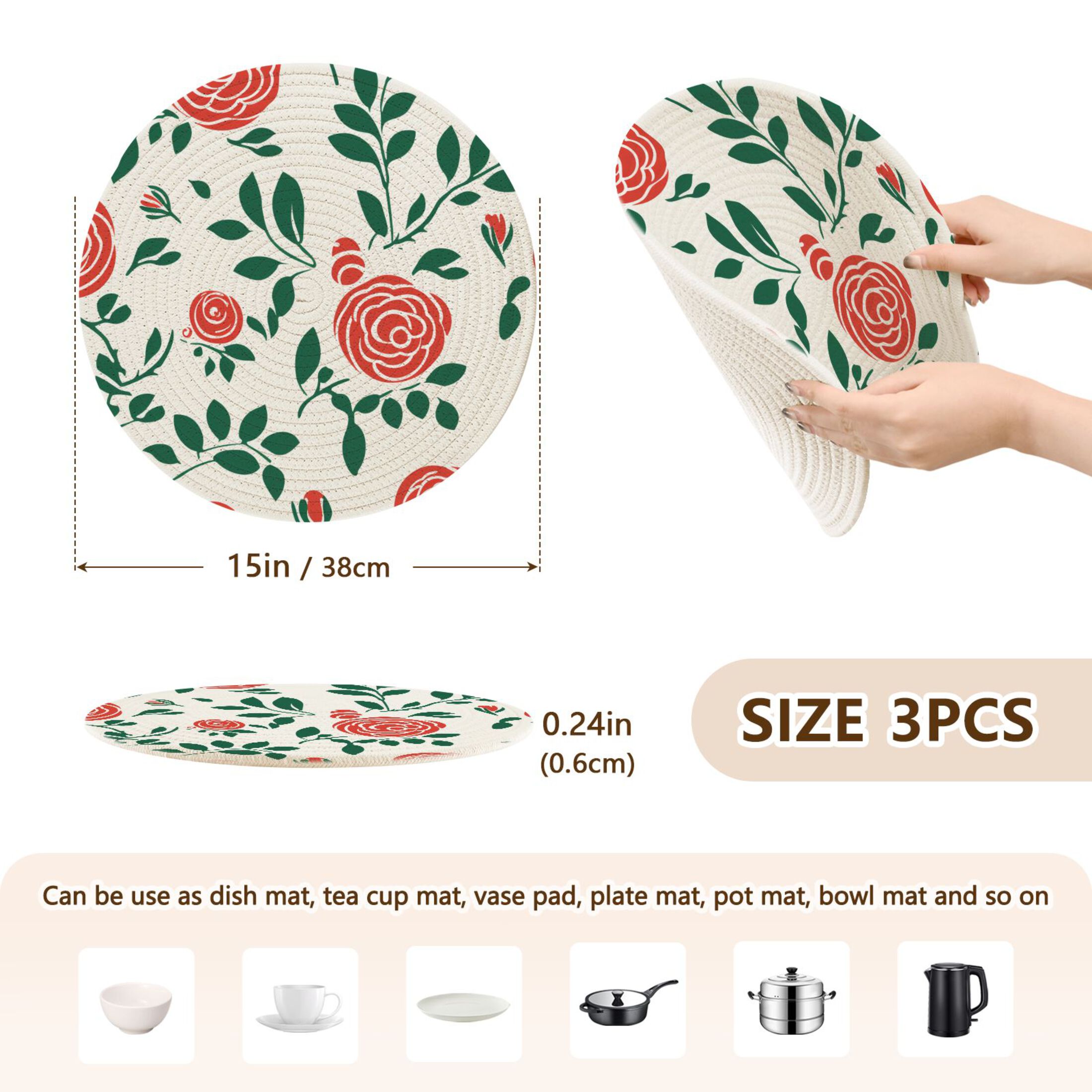 Peony Abstract Flowers 3 PCs Pot Holders Trivets Kitchen 15