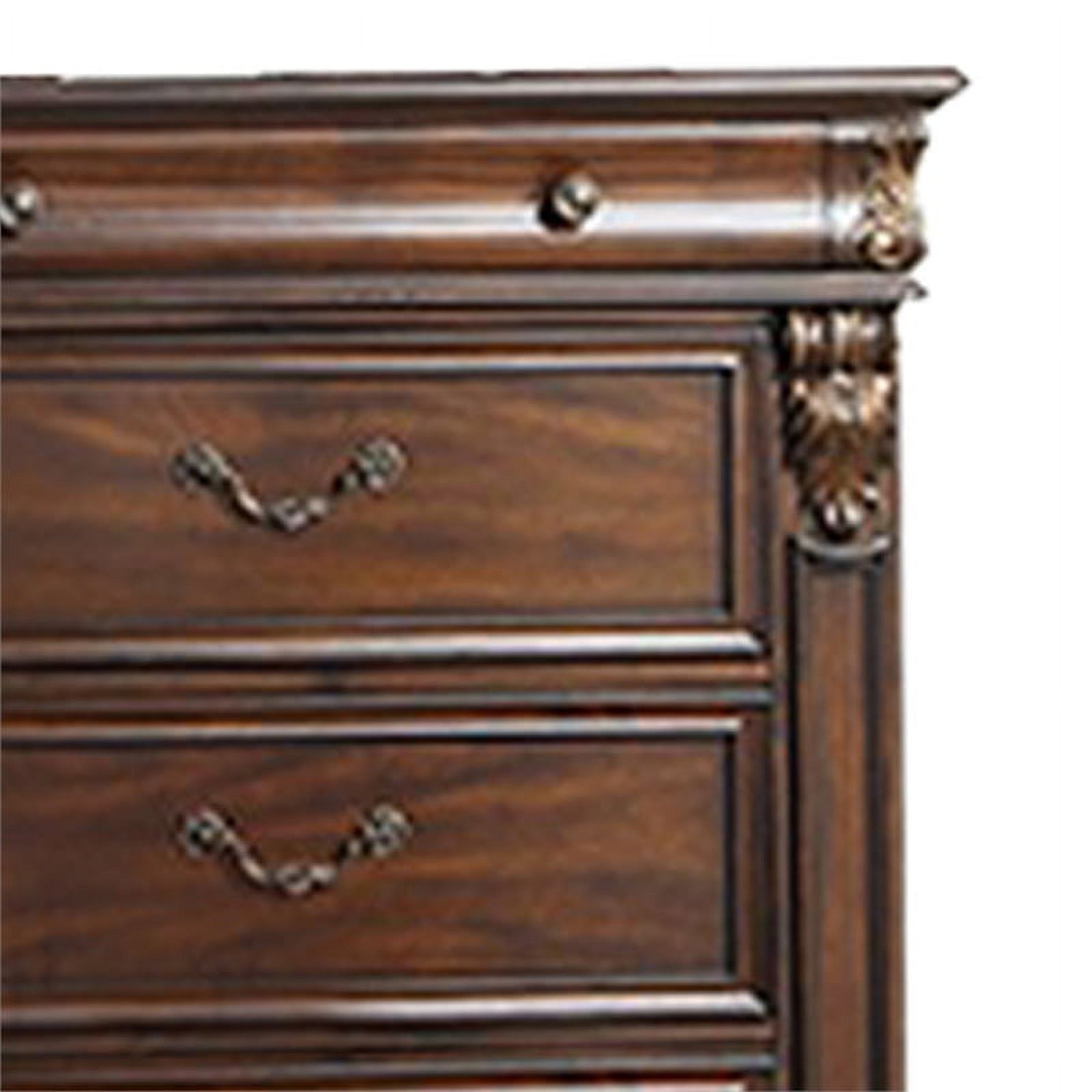 6 Drawer Wooden Chest with Molded and Carved Details, Brown