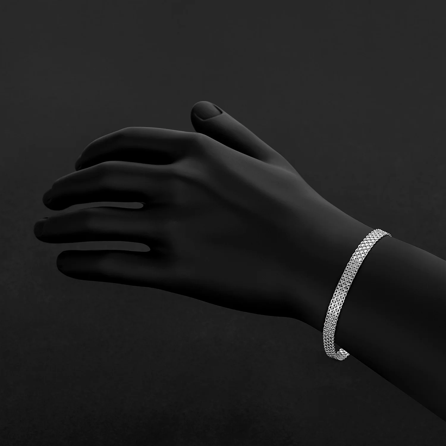 5.7mm Solid .925 Sterling Silver Flat Bismark Chain Bracelet, 9 inches