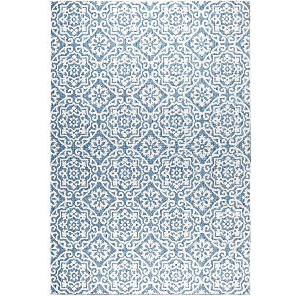 Nicole Miller New York Patio Country Danica Transitional Geometric Indoor/Outdoor Area Rug, Blue/Grey, 6'6