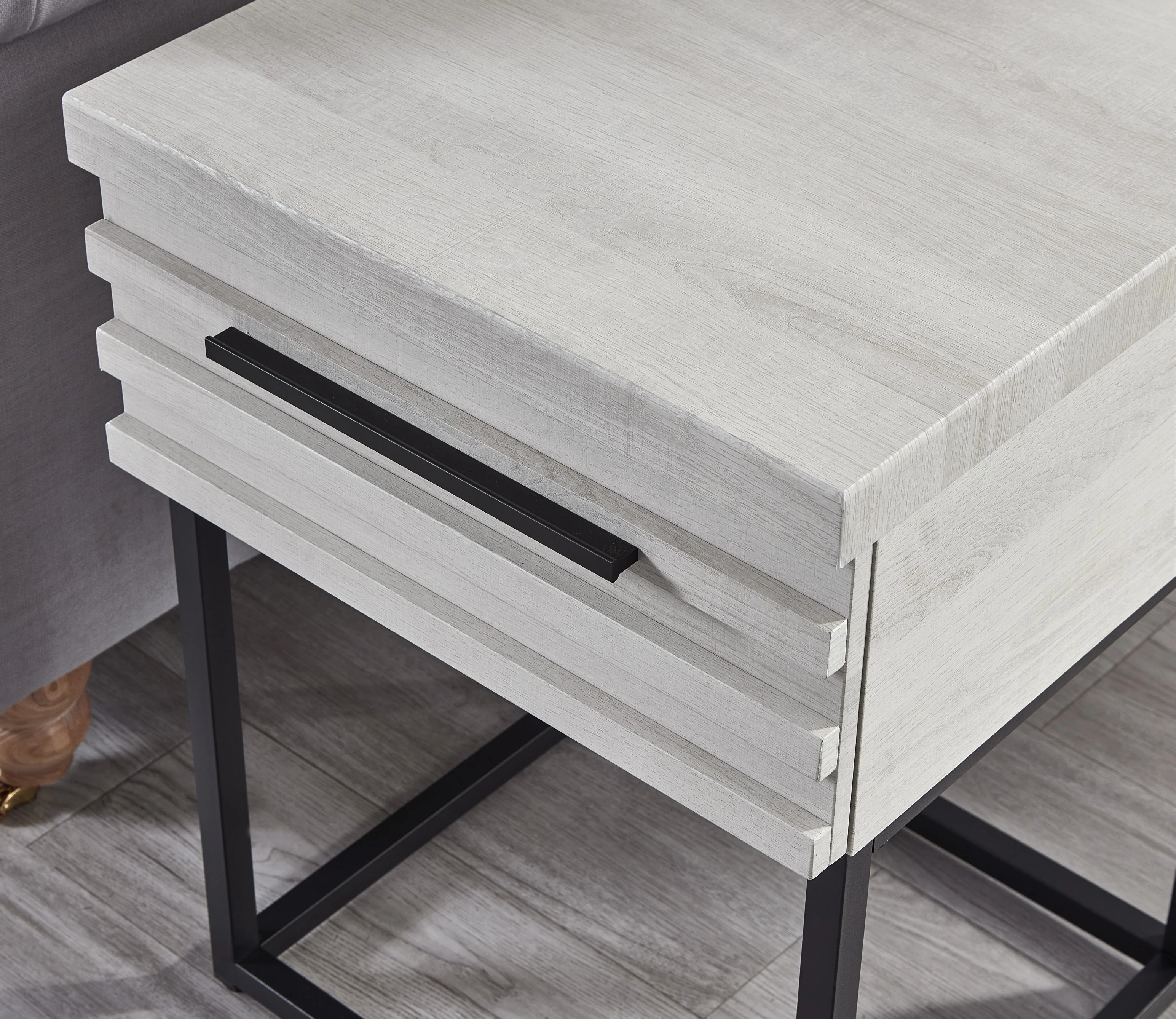 Roundhill Furniture Fentina 3-Piece Upholstered Bedroom Set, Tufted Wingback Bed with Two White Nightstands, King