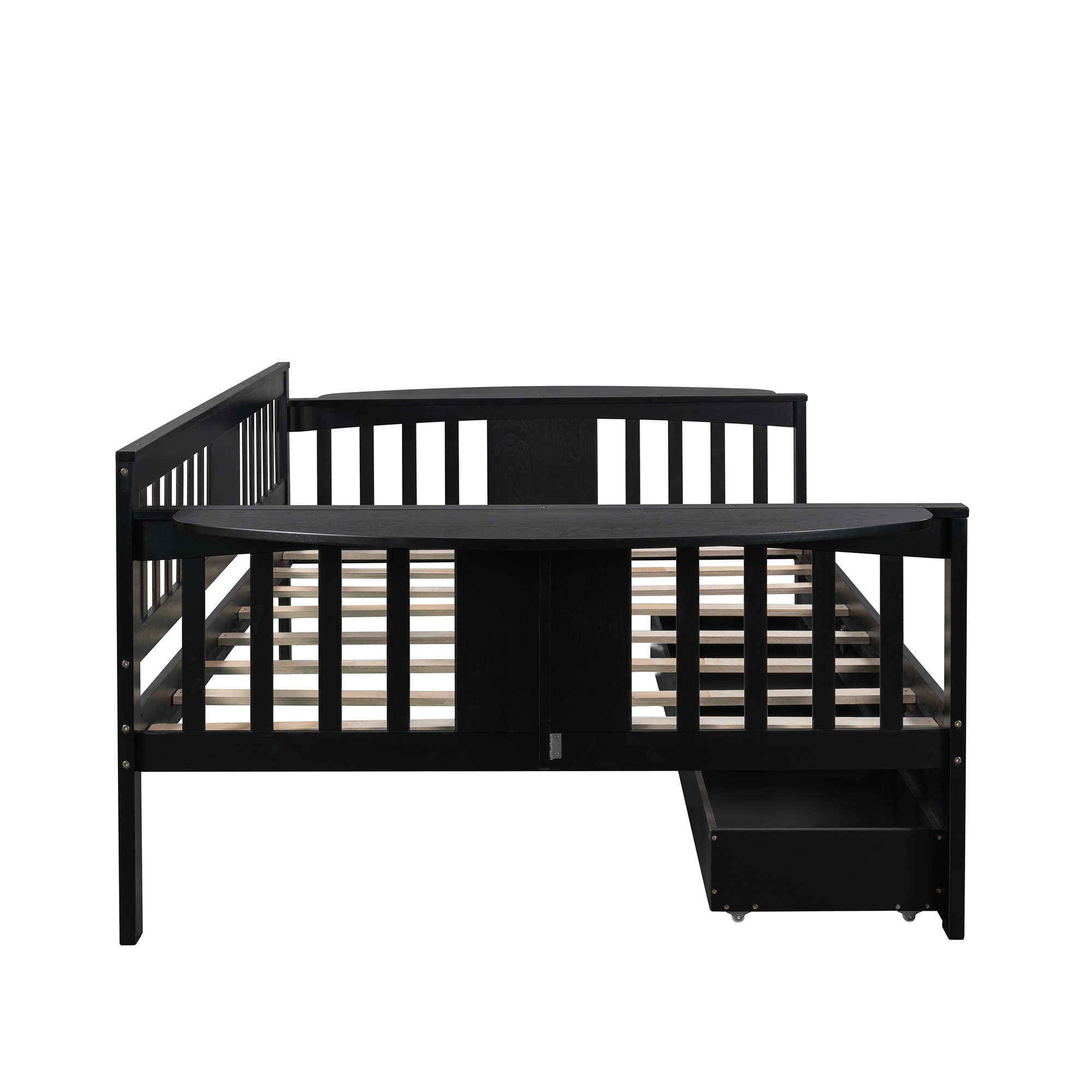 Full size Daybed with Two Drawers, Wood Slat Support Black