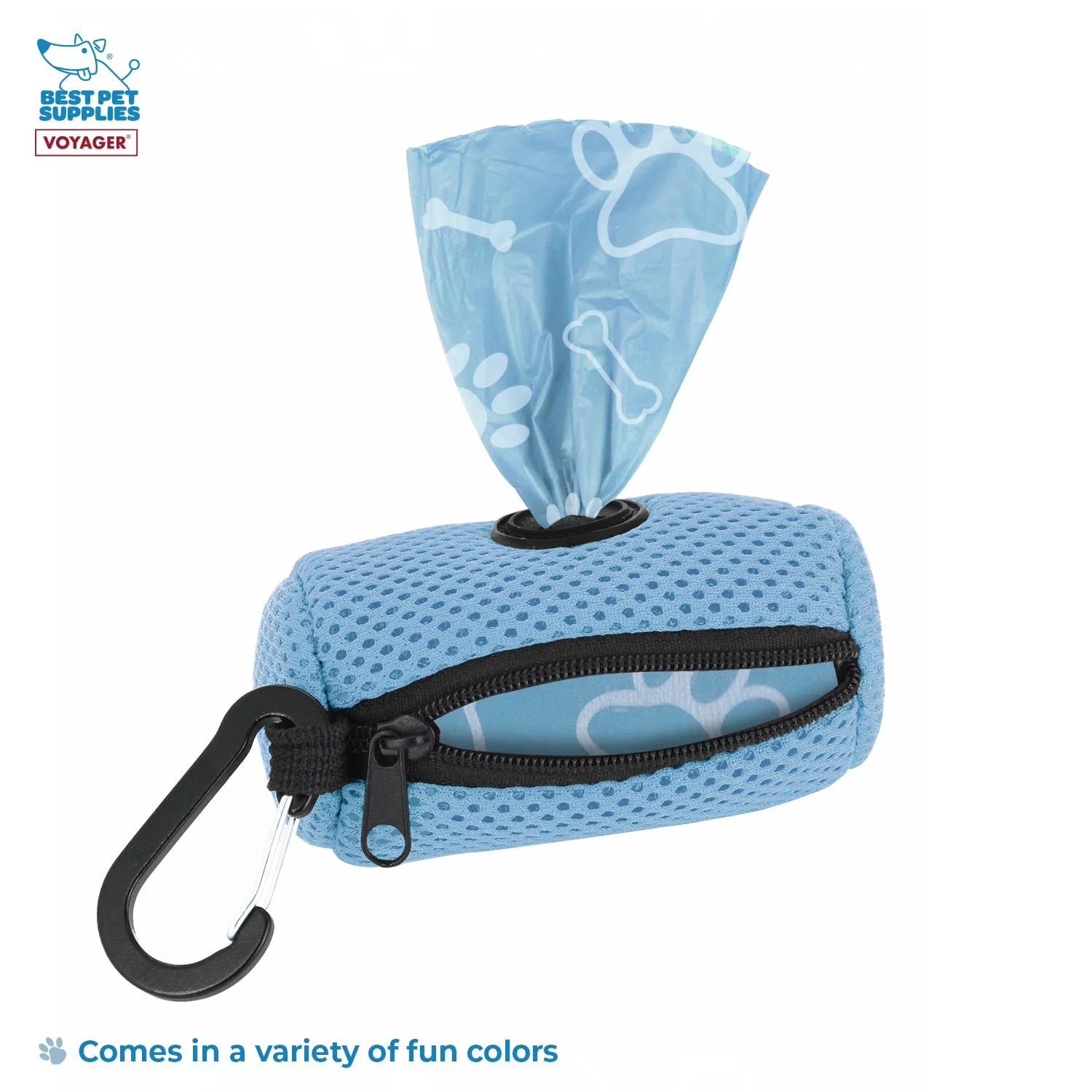 Voyager Reflective Dog Leash with Neoprene Handle, 5 FT. and Reusable Mesh Dispenser Poop Bag Holder Set for Travel, Walking, Park and Outdoor Use, Soft and Durable with Clip-On - Baby Blue
