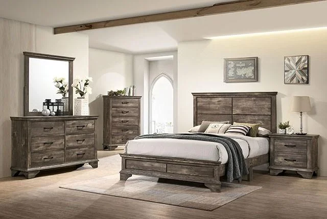 Transitional Gray Solid Wood King Bedroom Set 5pcs FOA CM7186 Fortworth