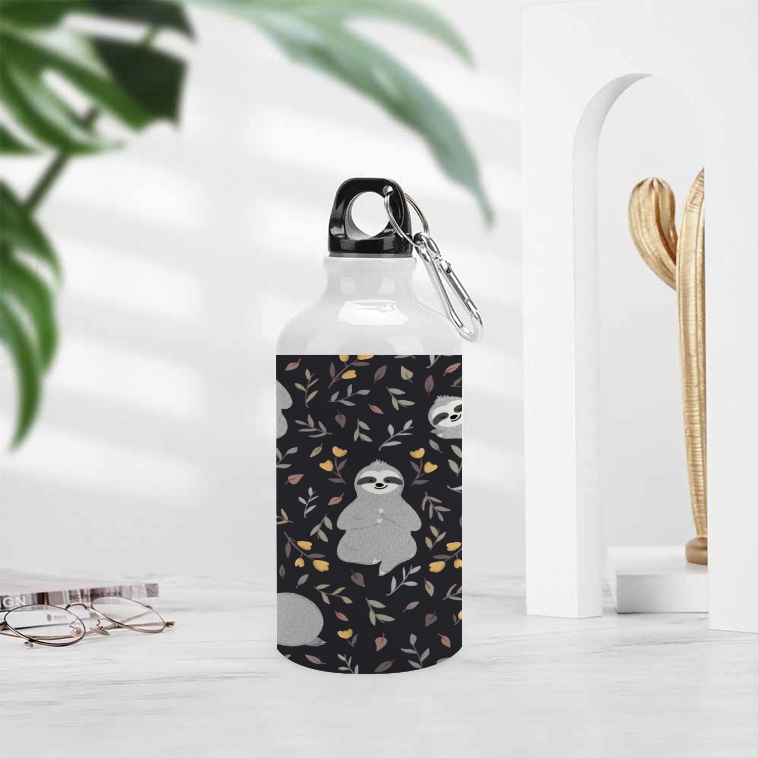 SKYSONIC 400ml Sport Aluminum Water Bottle,Cute Baby Sloths,Sport Multipack Leak Proof Easy Carry Travel Bottle with Twist Cap for Gym Hiking Camping Running Bike Outdoor