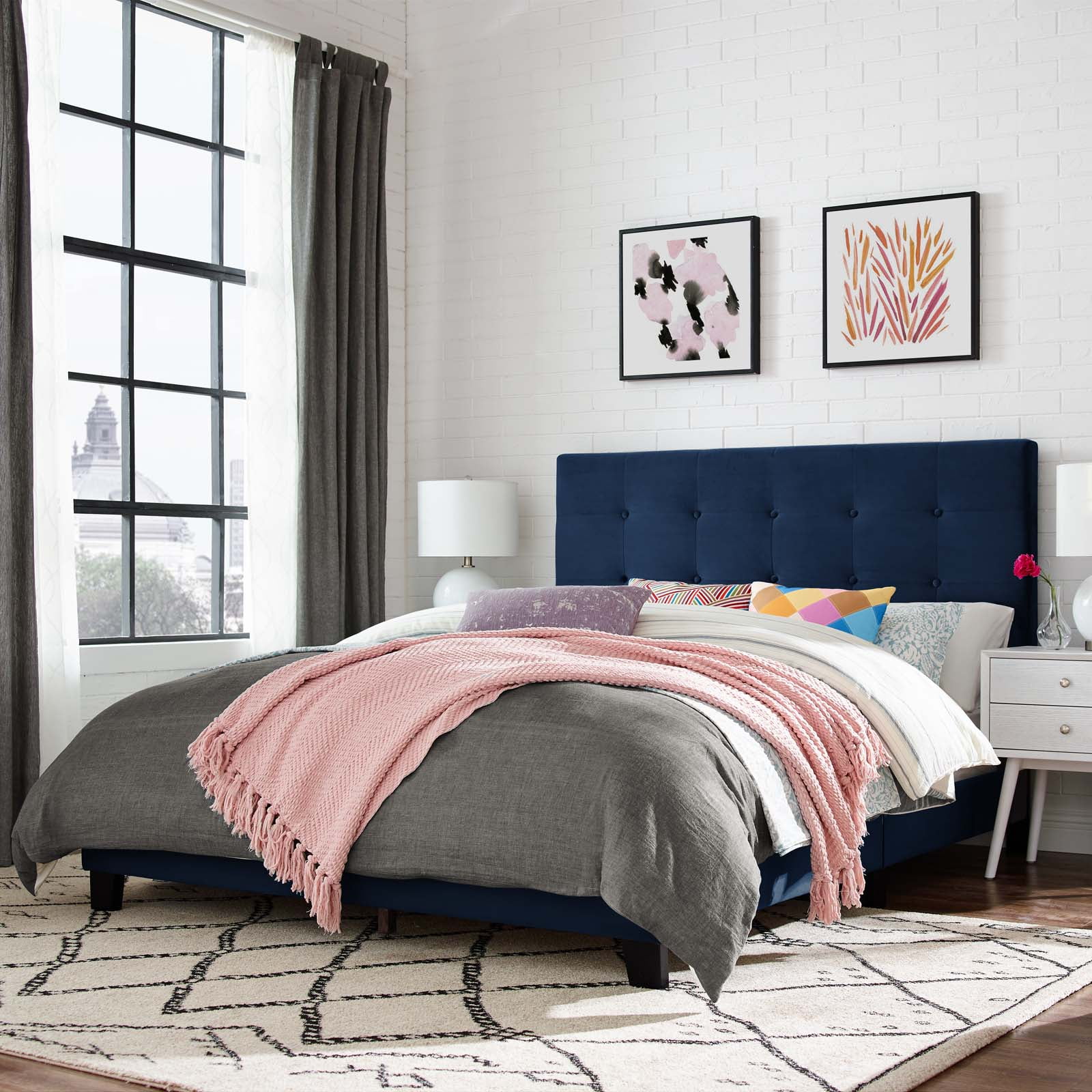 Mod Classic Wood Stain-Resistant Platform Bed, Full/Twin, Blue/Black