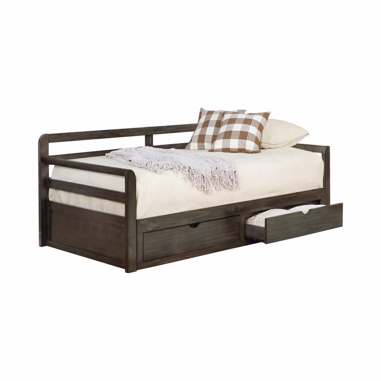 Two Drawer Wooden Extra Large Twin Size Bed with Trundle, Brown- Saltoro Sherpi