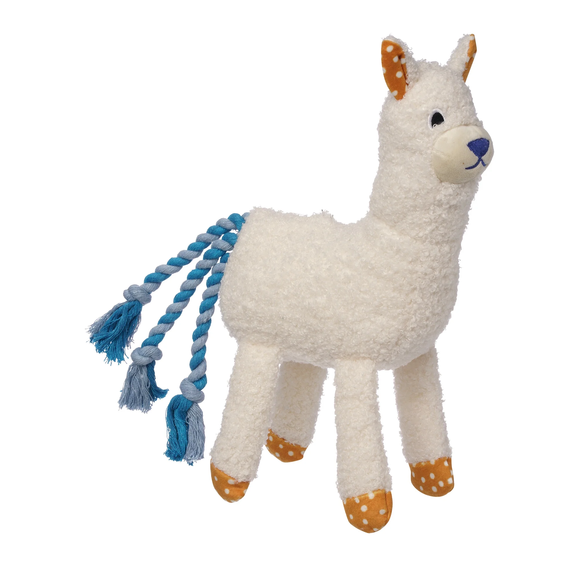 Manhattan Pet Toy Shakers Salt Under Stuffed Llama Squeaker Dog Exercise Toy with Tri-Rope Tail