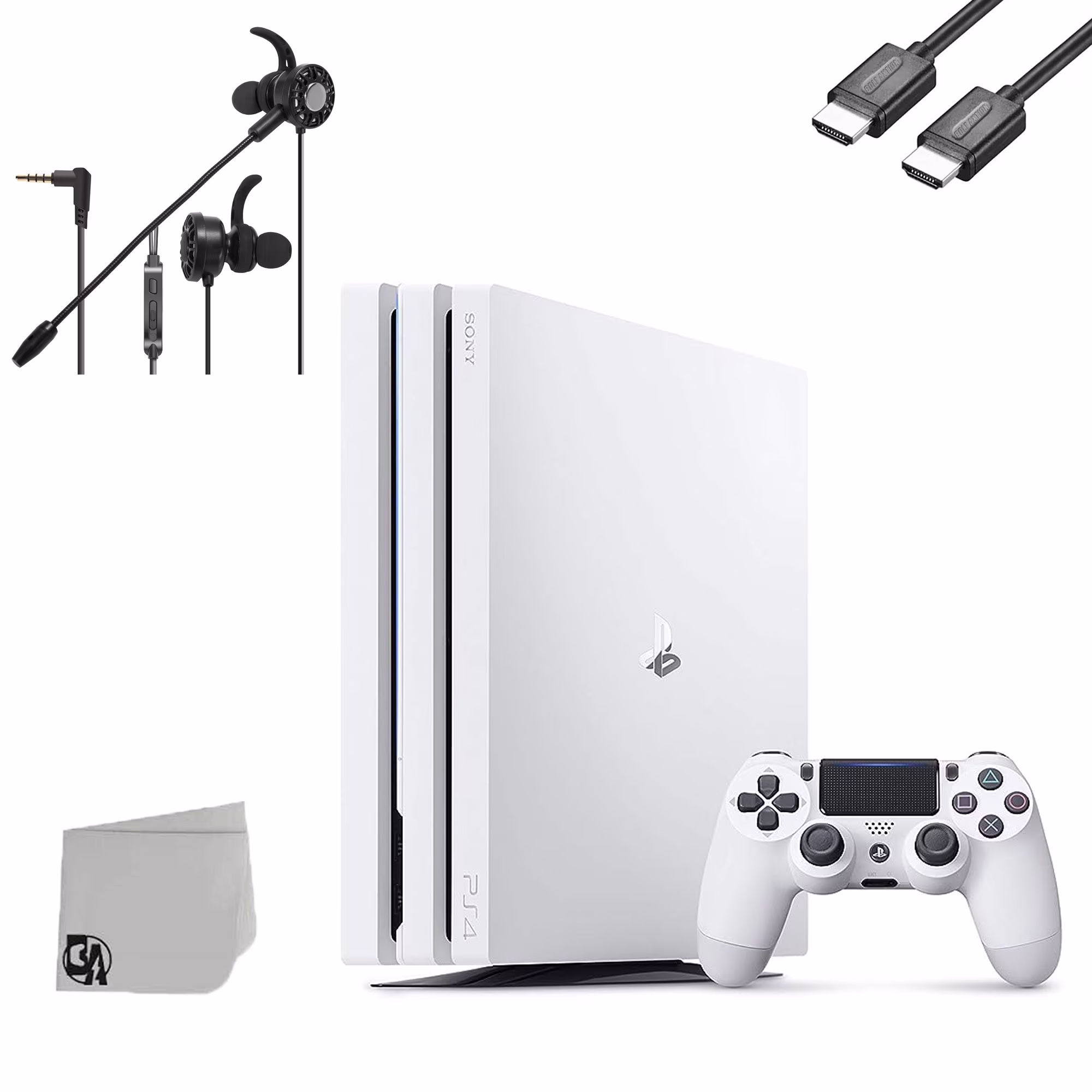 Sony PlayStation 4 Pro 1TB White Gaming Console + T5 Earbuds With Microphone BOLT AXTION Bundle Like New