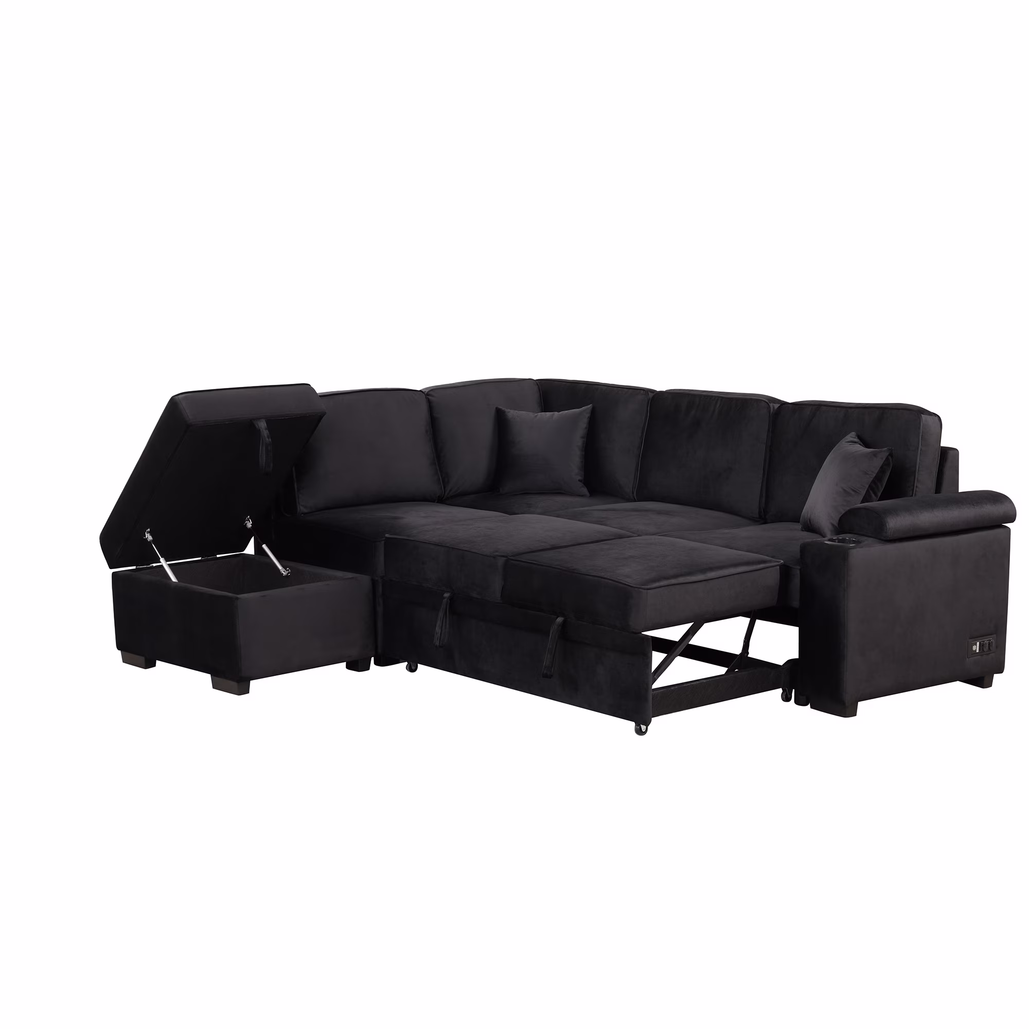 Churanty Sleeper Sectional Sofa Pull Out Bed Upholstery Reversible Couch with Hidden Arm Storage & Ottoman, Black