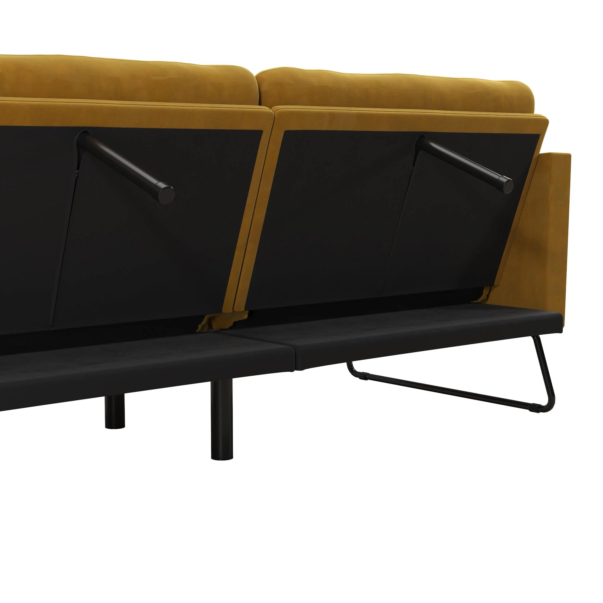 Mr. Kate Neely Futon with Bolster Pillows, Mustard Velvet